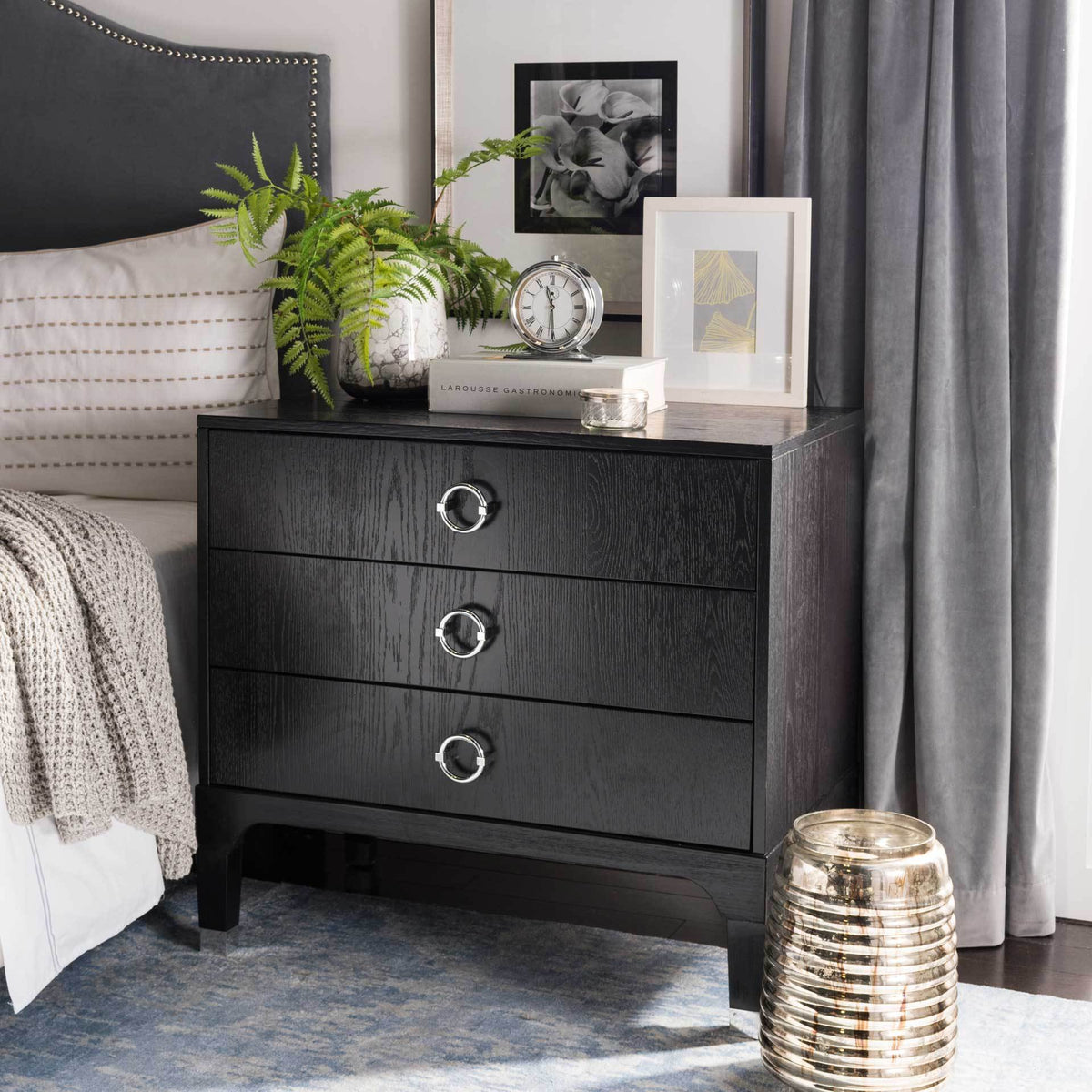 Lorenzo 3 Drawer Contemporary Nightstand Black