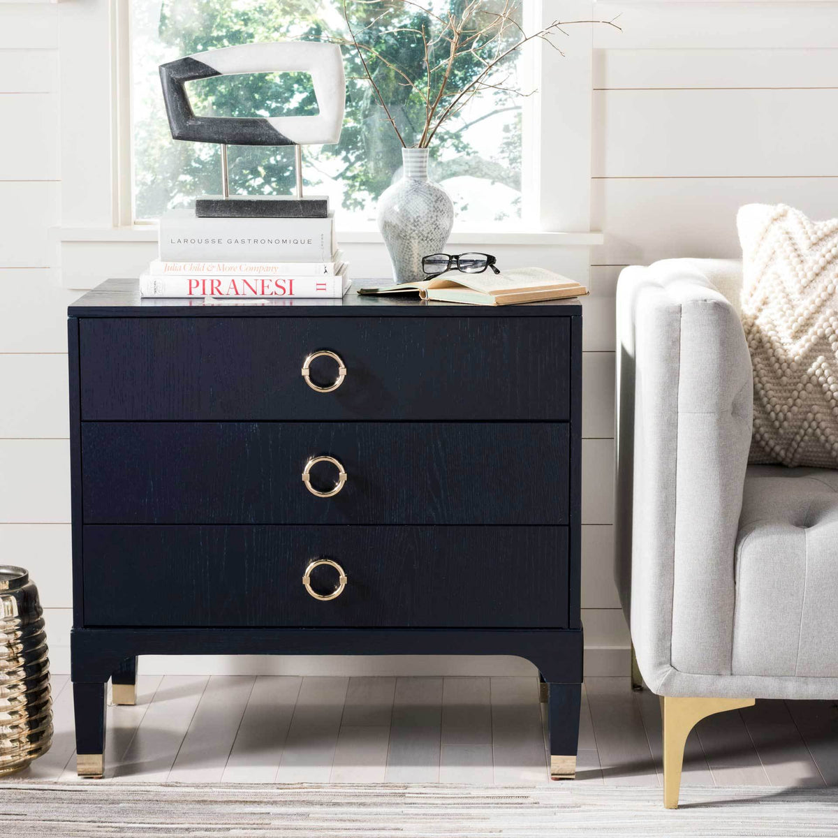 Lorenzo 3 Drawer Contemporary Nightstand Navy