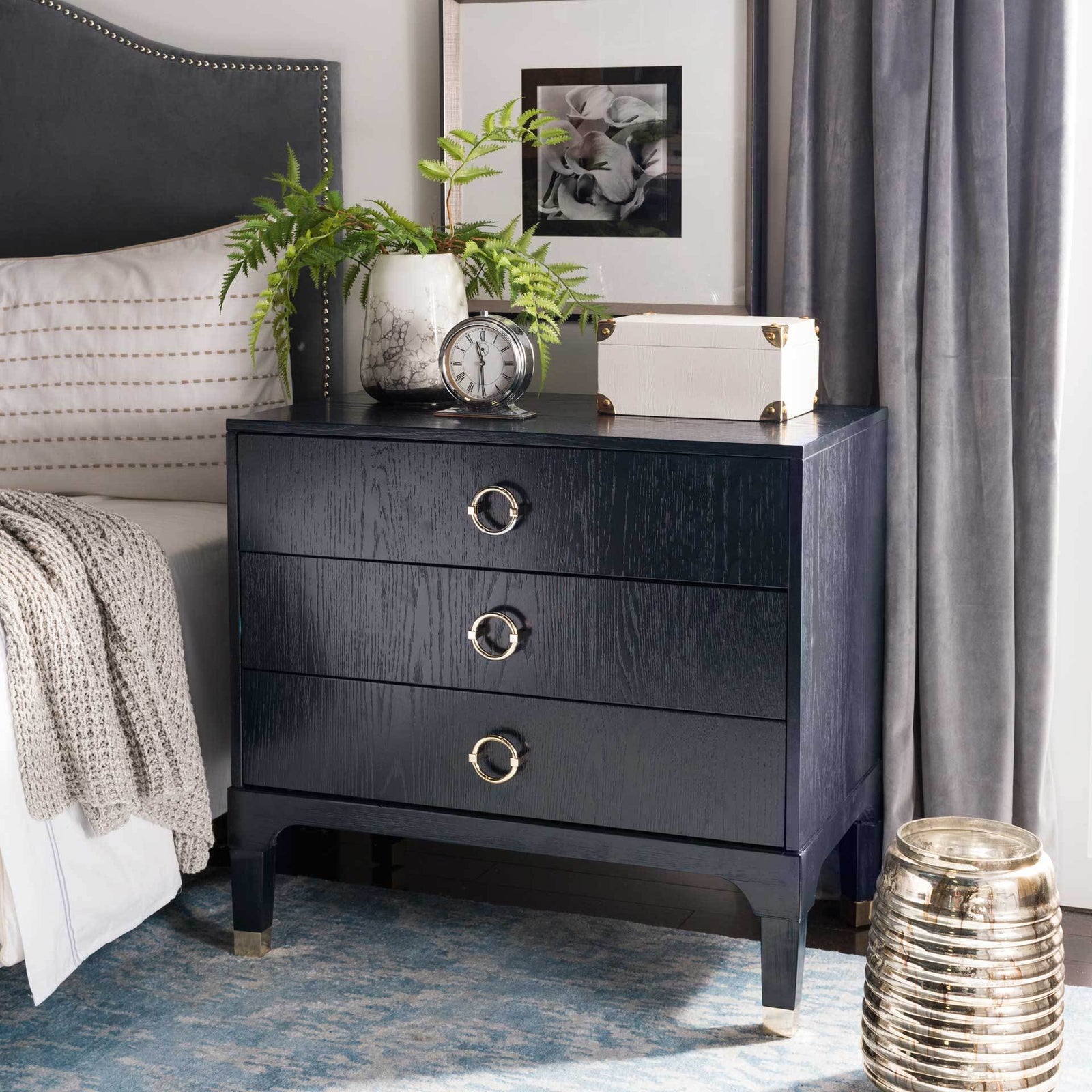 Lorenzo 3 Drawer Contemporary Nightstand Navy