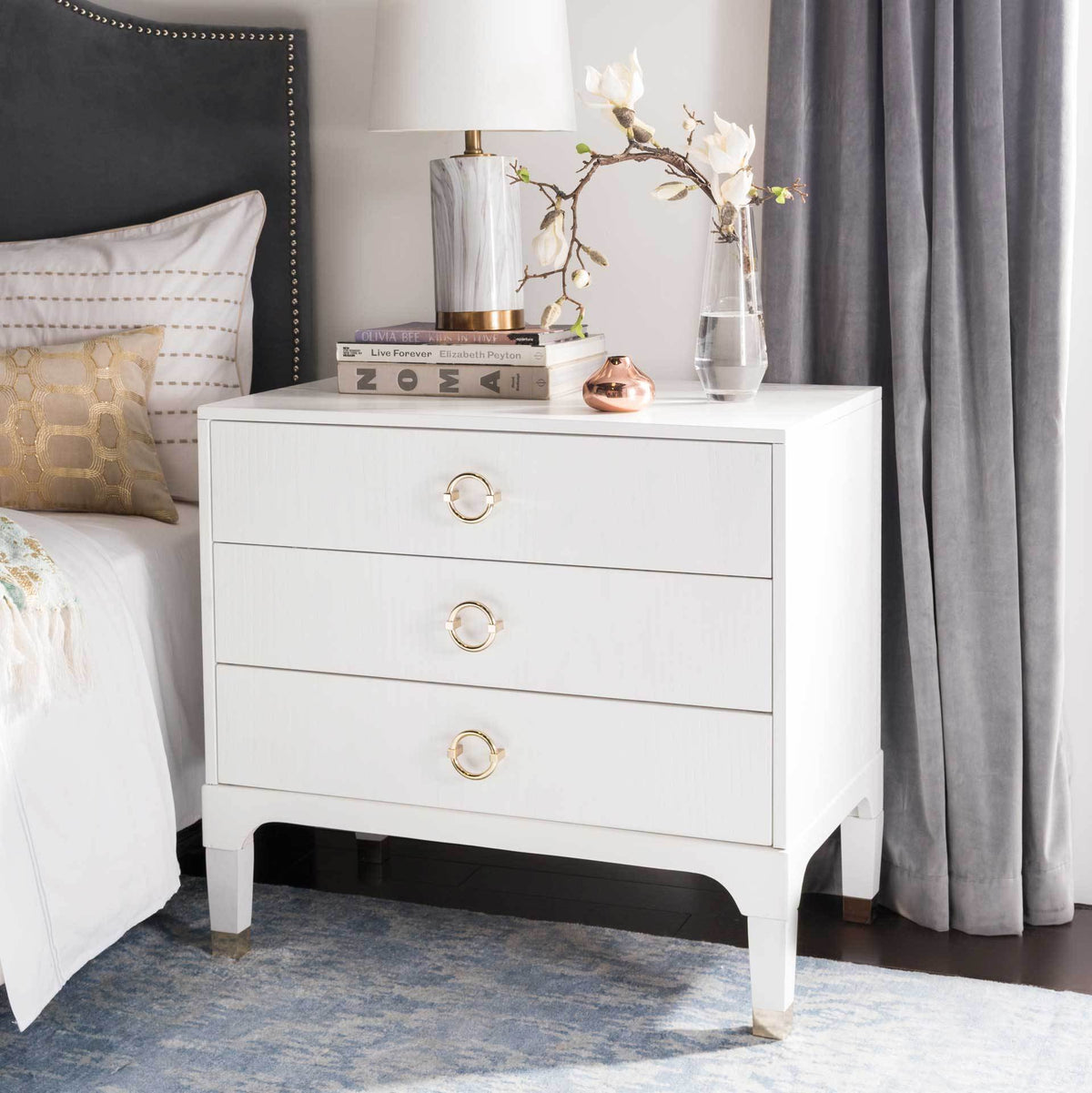 Lorenzo 3 Drawer Contemporary Nightstand White