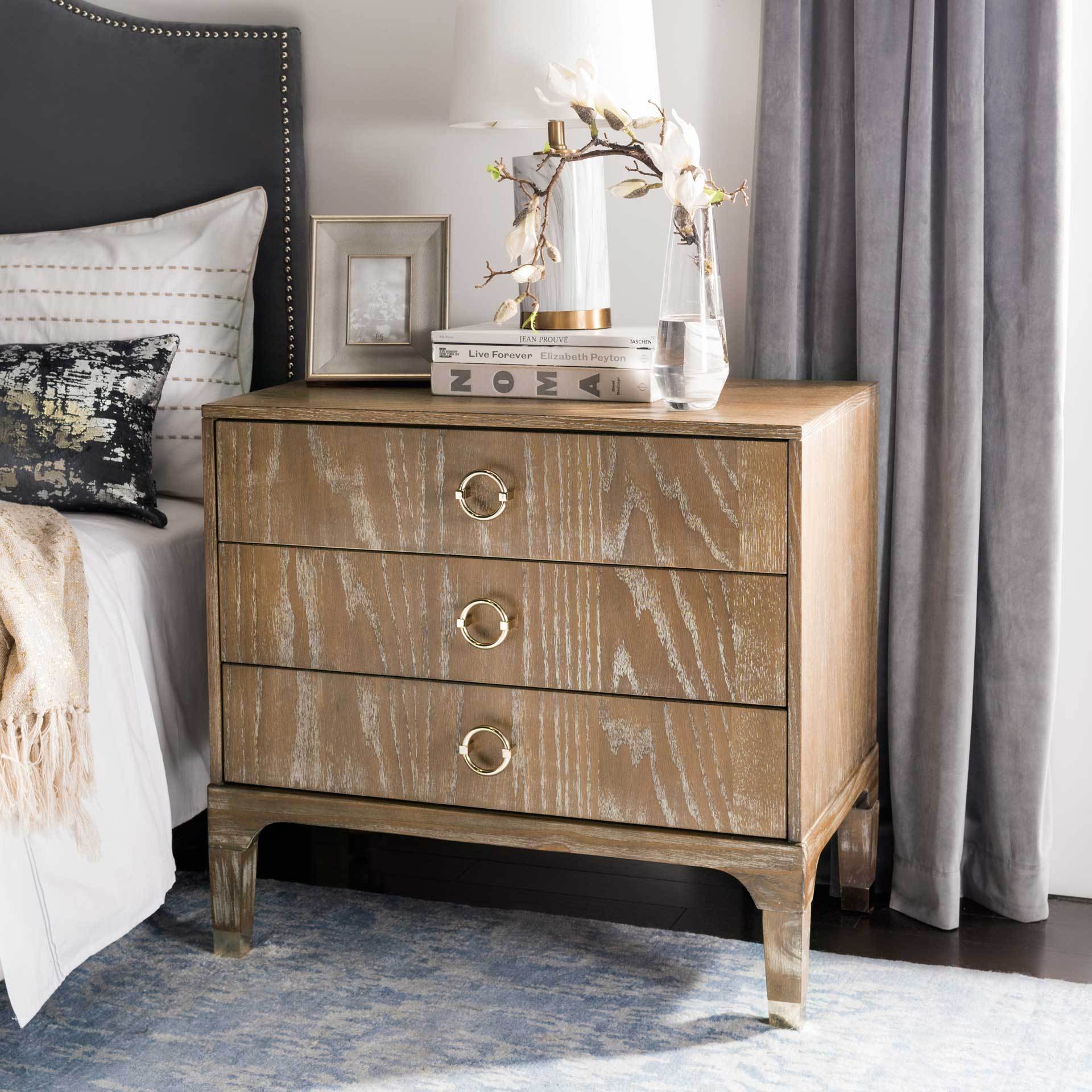 Lorenzo 3 Drawer Contemporary Nightstand Rustic Oak