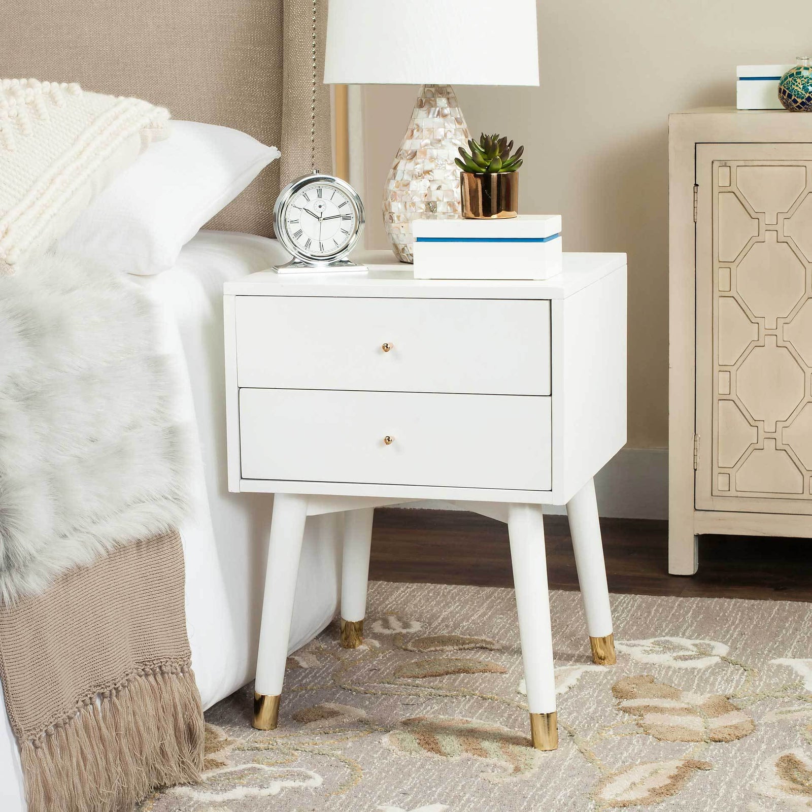 Lydia Gold Cap Nightstand White