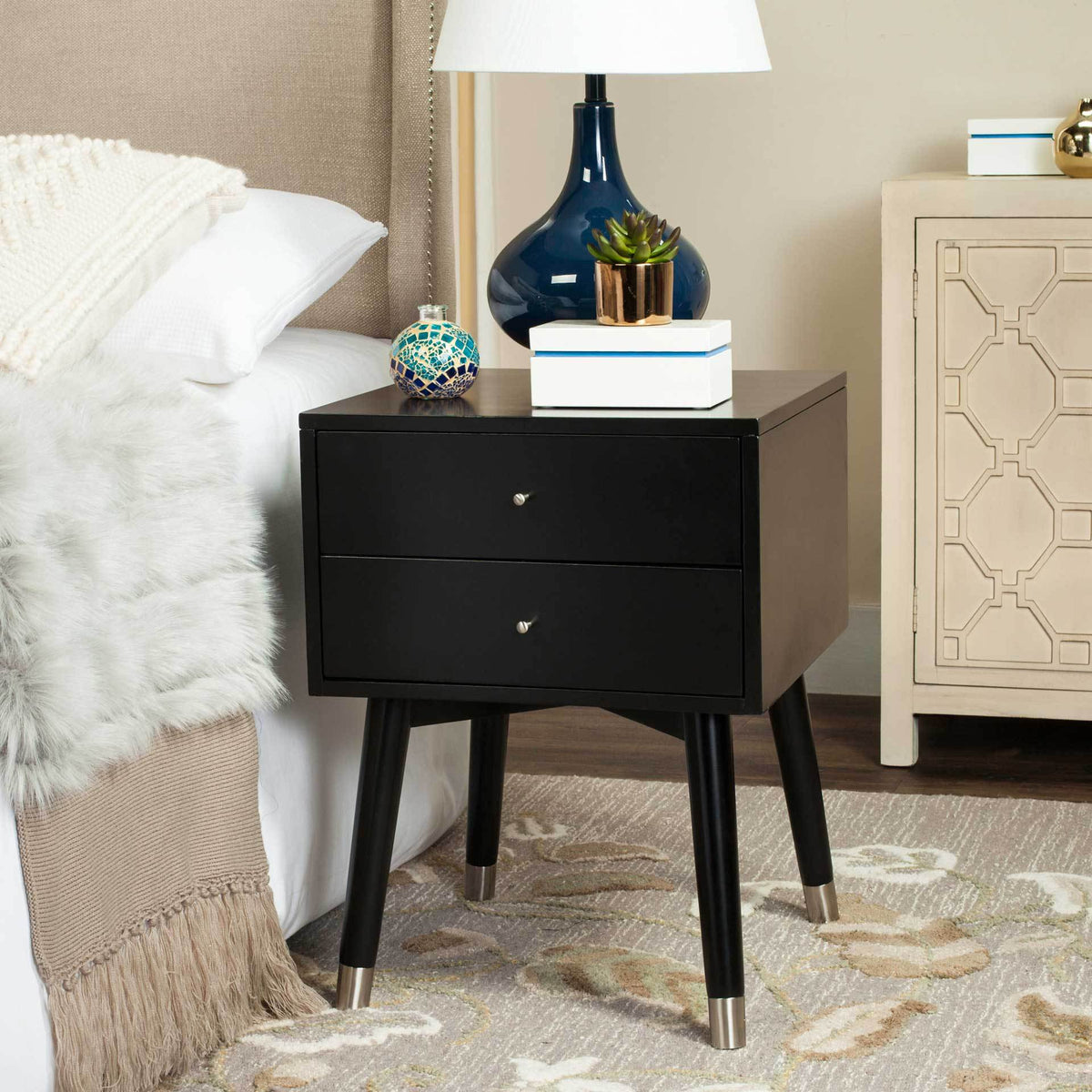 Lydia Silver Cap Nightstand Black