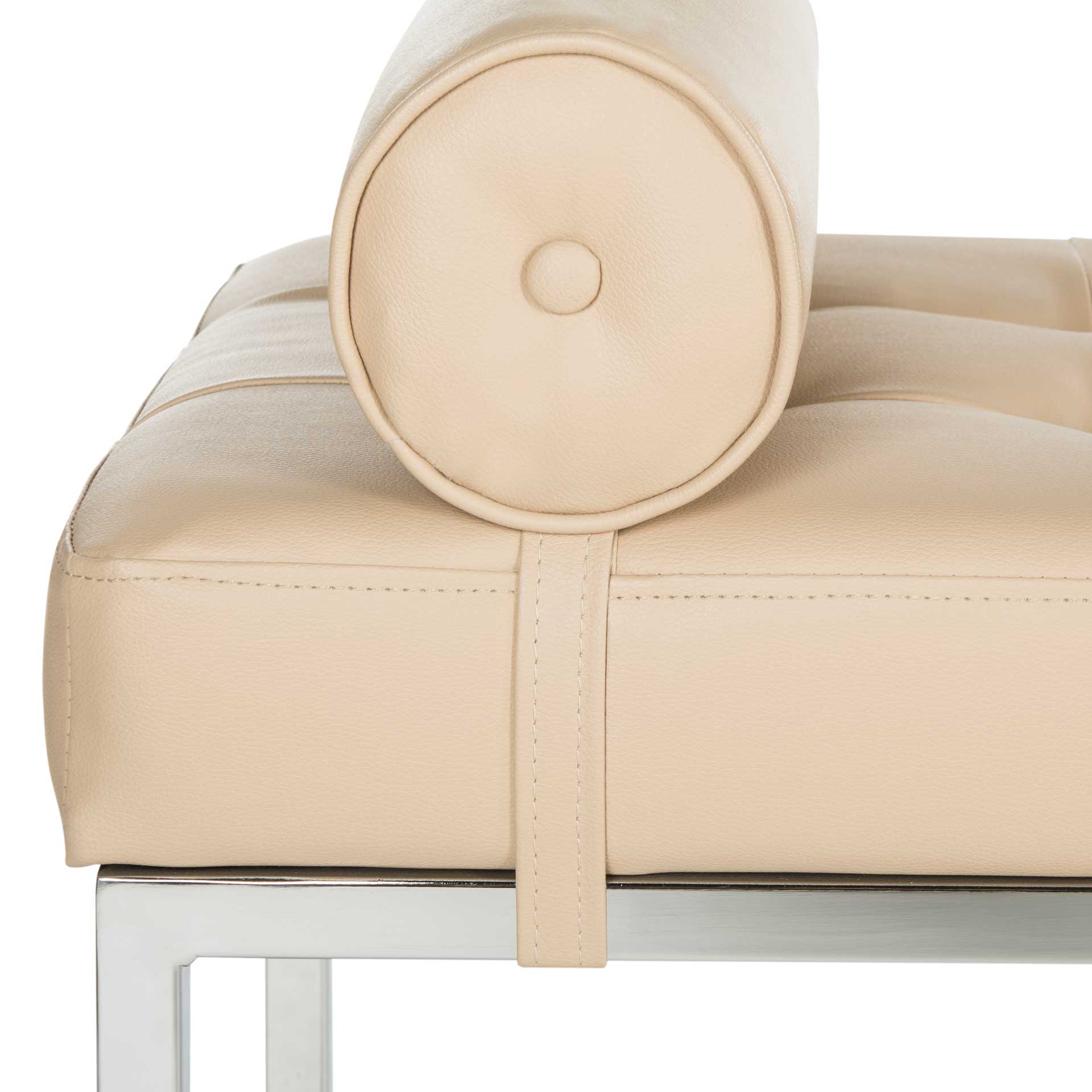 Xander Leather Tufted Bench With Pillow Beige