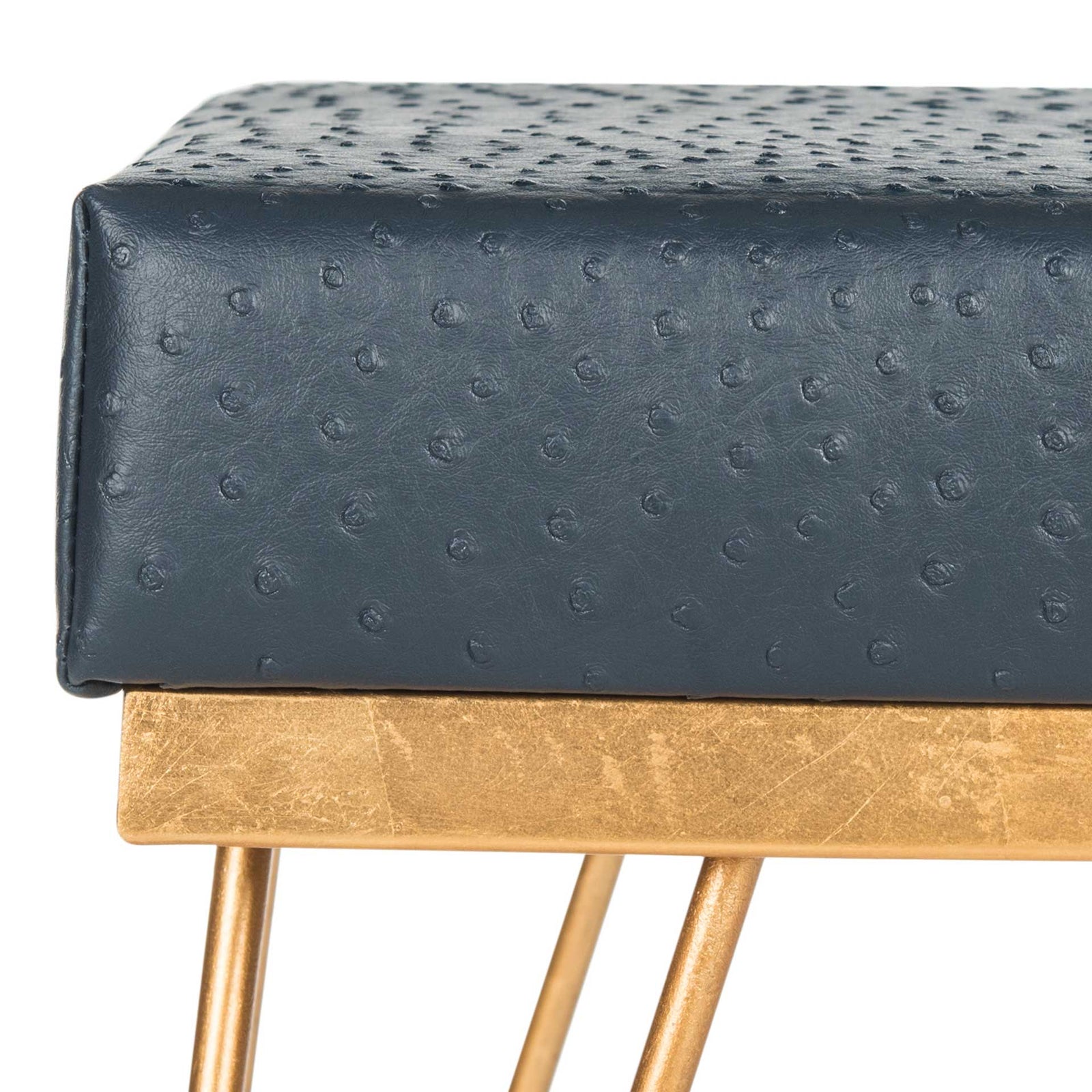 Jennifer Faux Ostrich Square Bench Navy