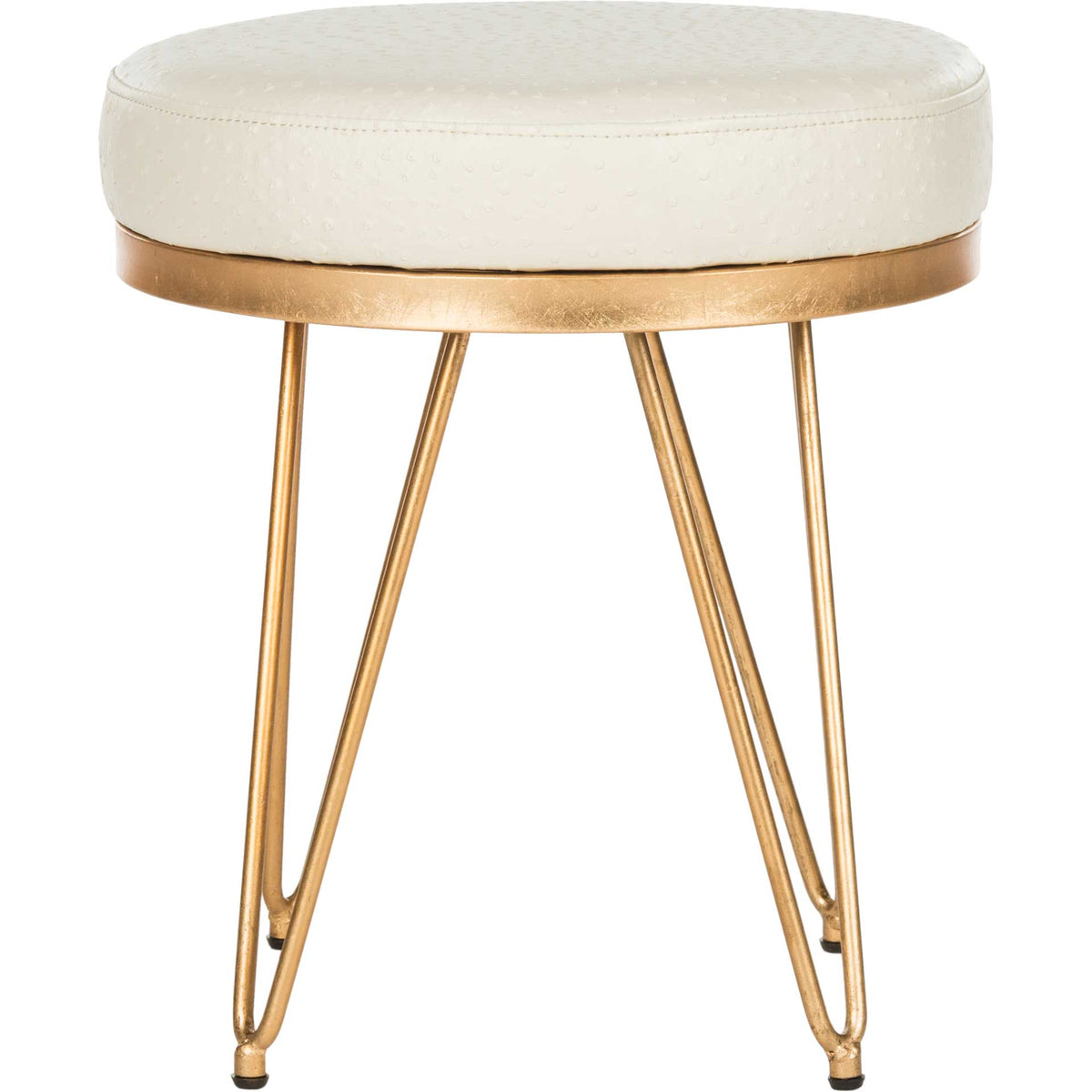 A round cream seat rises above a gold-tone rim and sculptural metal legs || FOX6249A || front_studio