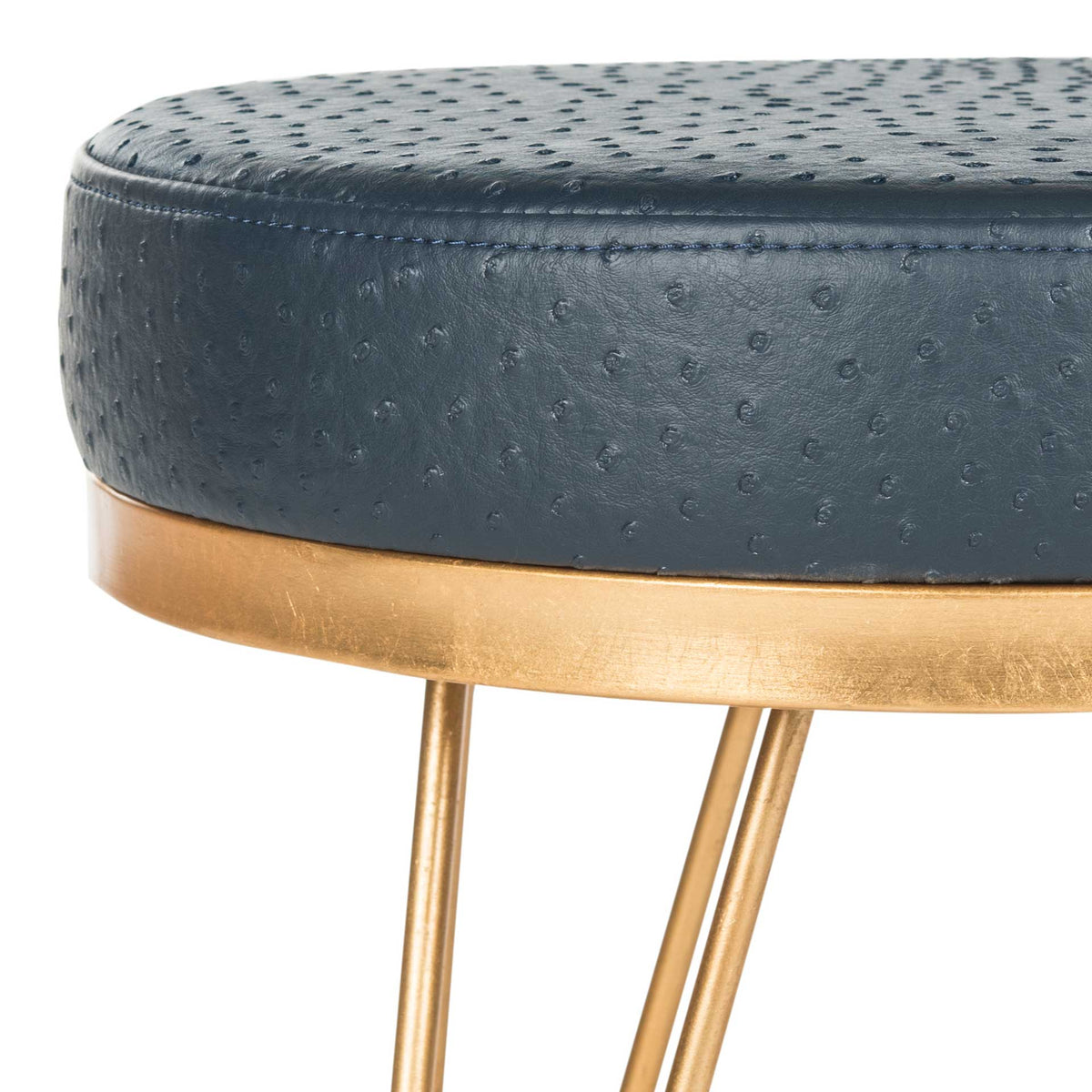 Jennifer Faux Ostrich Round Bench Navy