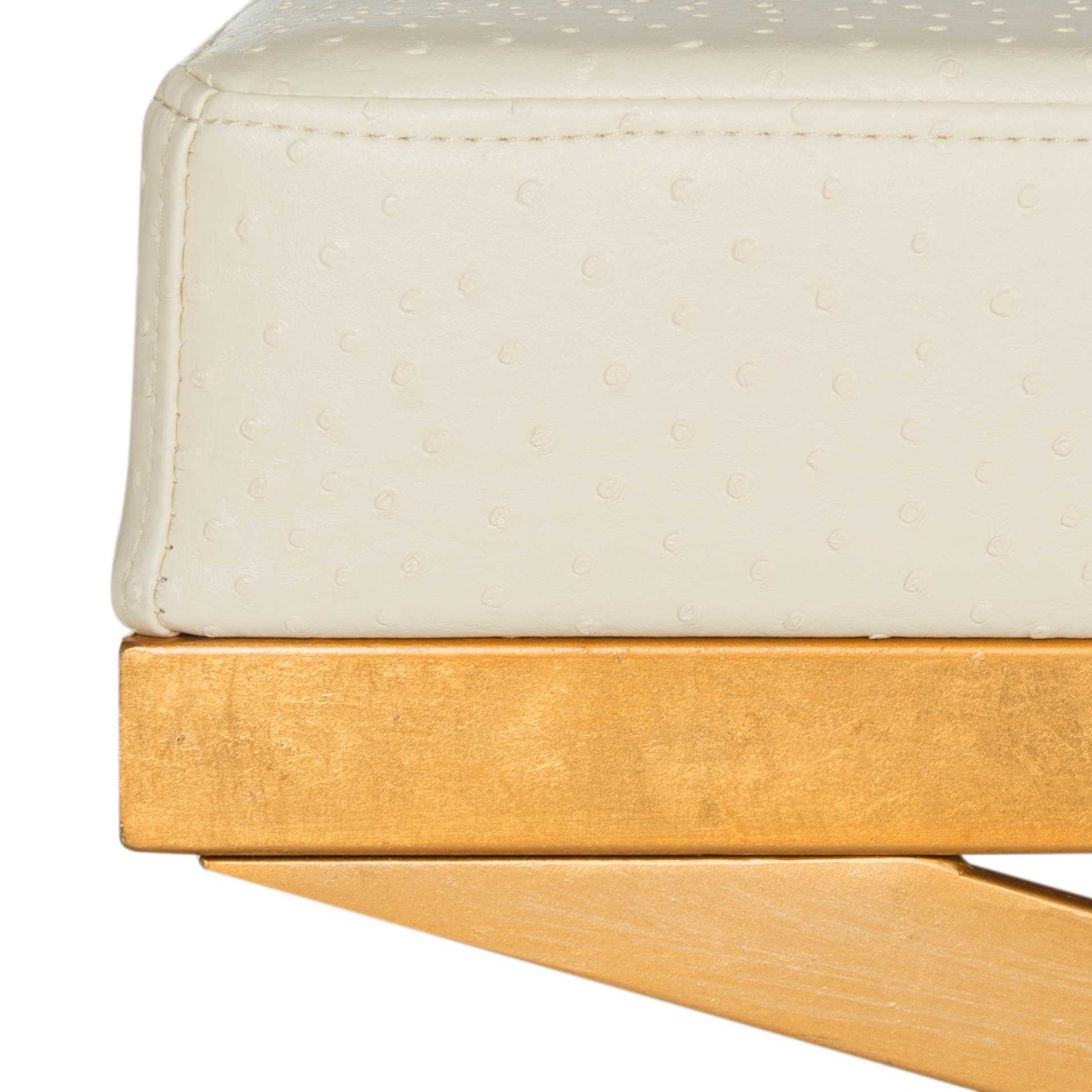 Alaric Faux Ostrich Bench Creme/Gold