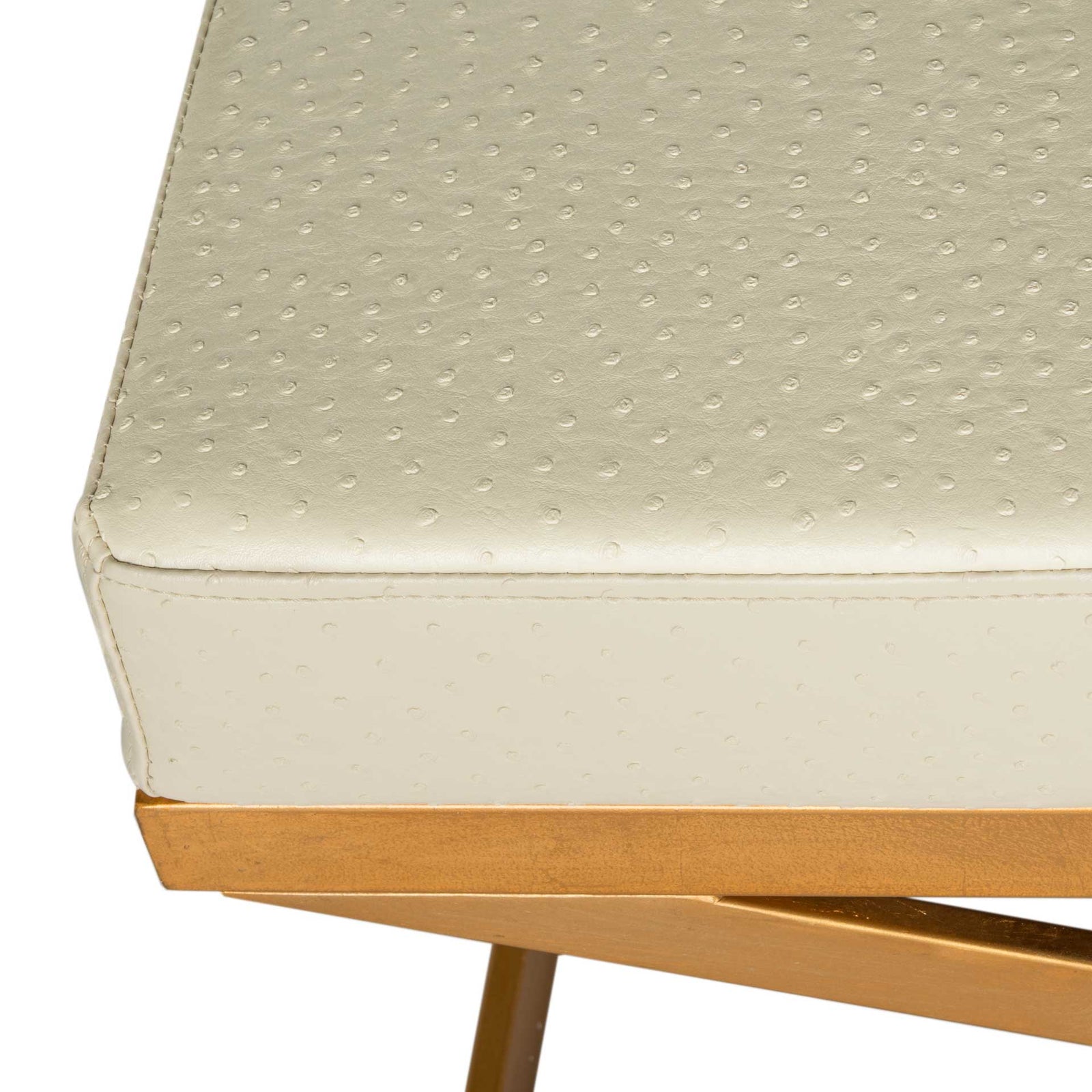 Alaric Faux Ostrich Bench Creme/Gold
