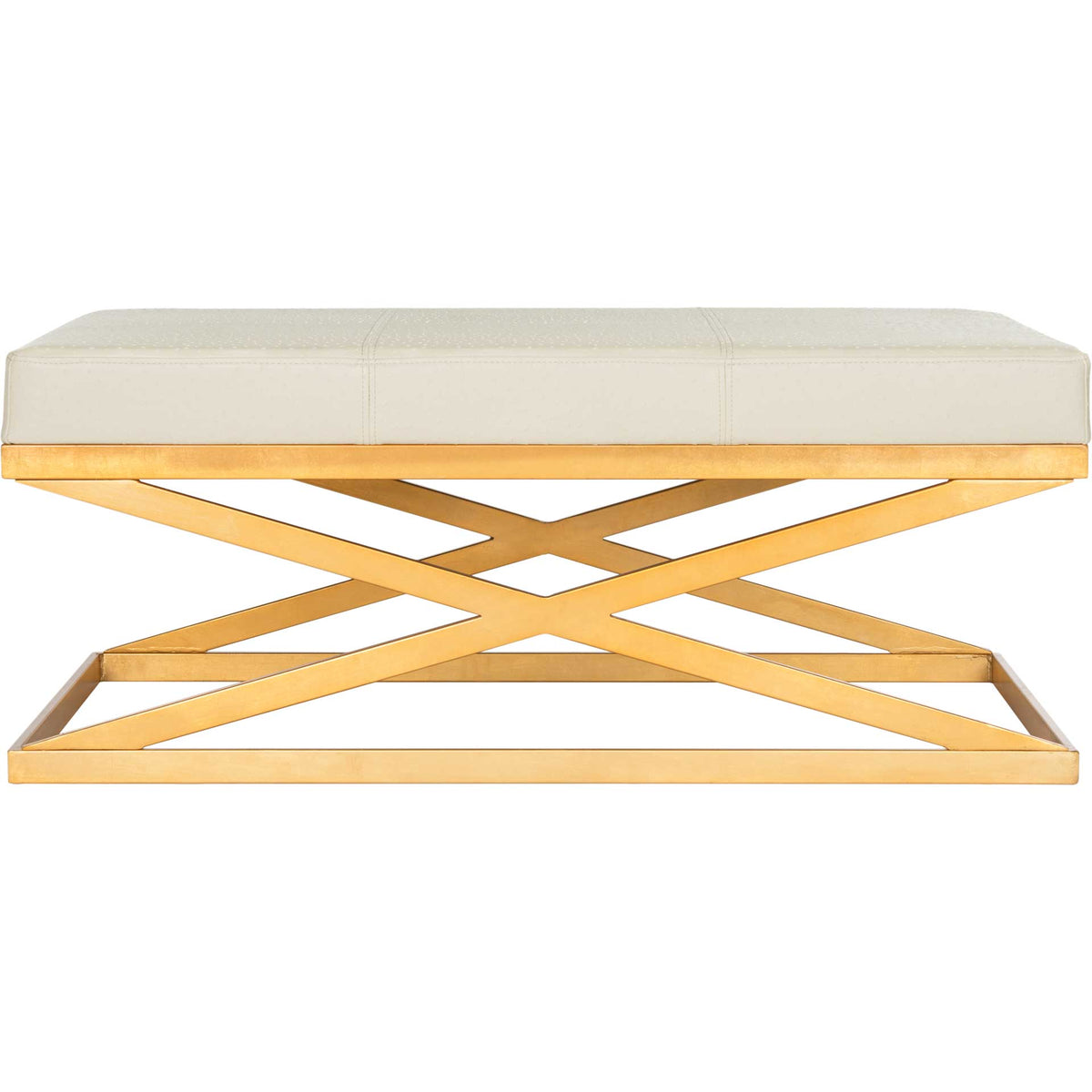 Alaric Faux Ostrich Bench Creme/Gold