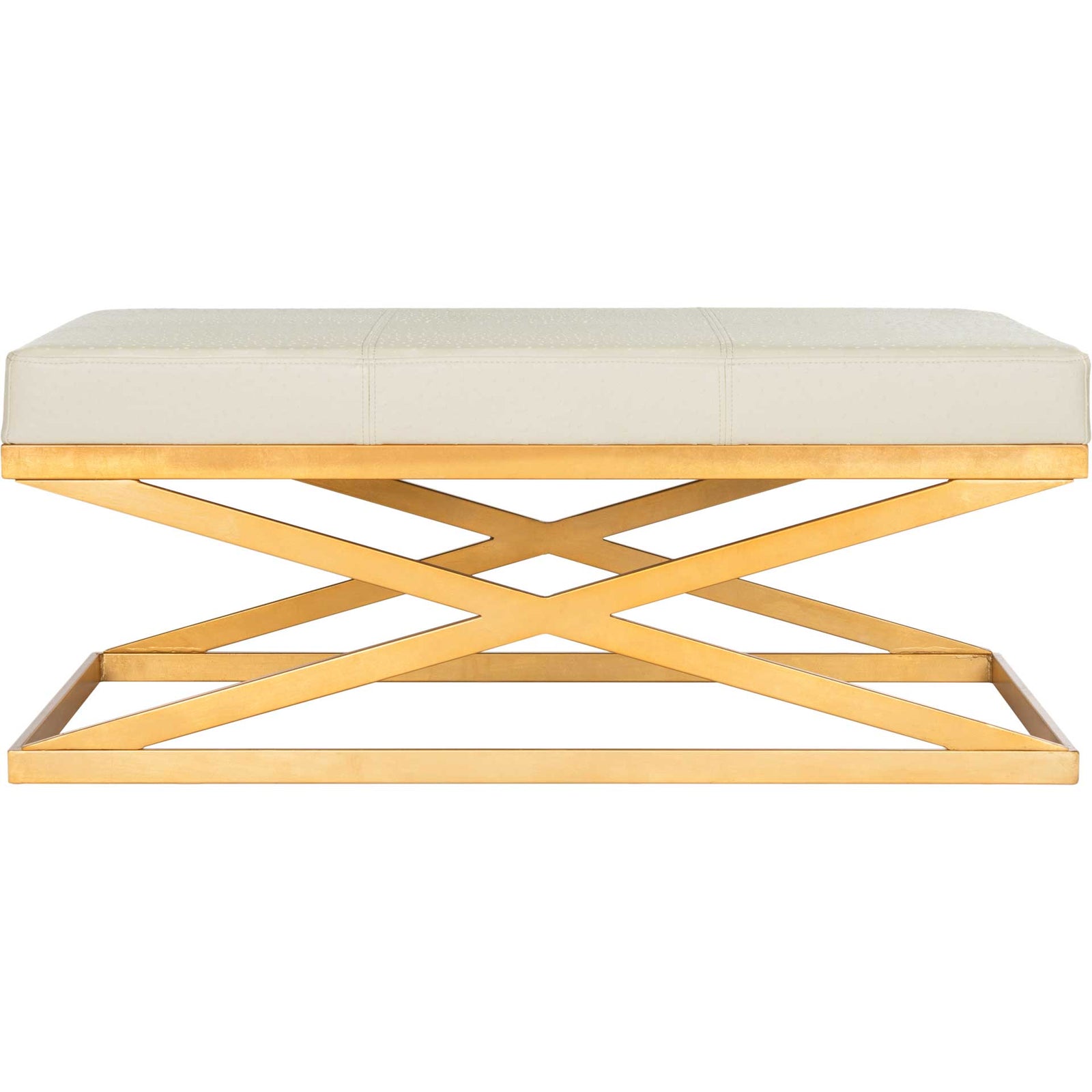 Alaric Faux Ostrich Bench Creme/Gold