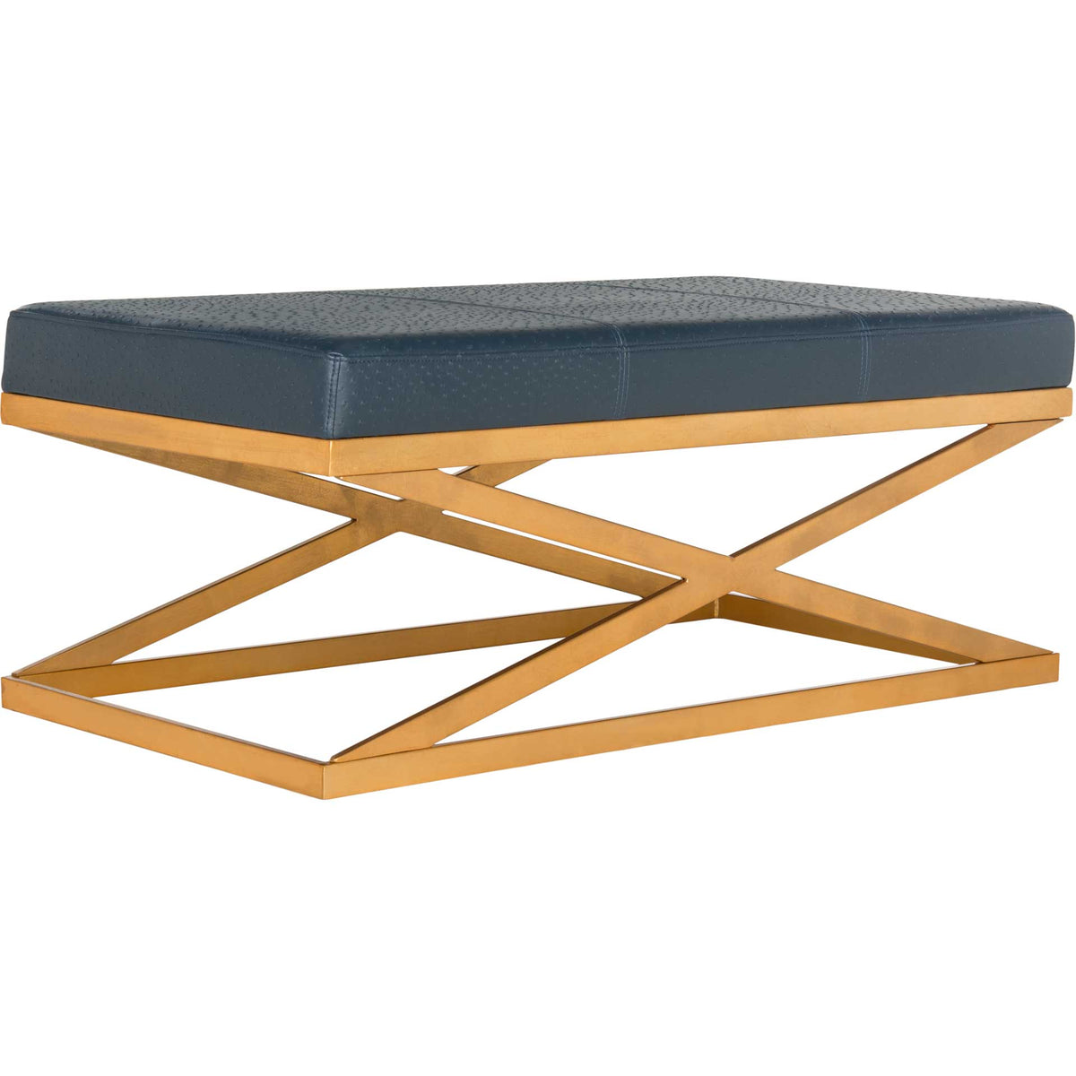 Alaric Faux Ostrich Bench Navy/Gold
