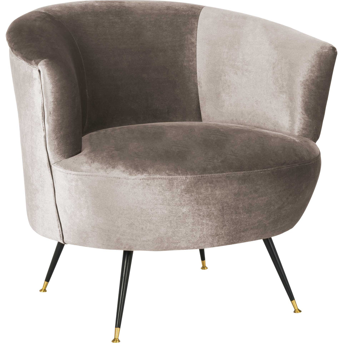 Hazelwood velvet covers a rounded seat and curving arms above slender black legs with gold feet. || FOX6257A || front_angle_studio