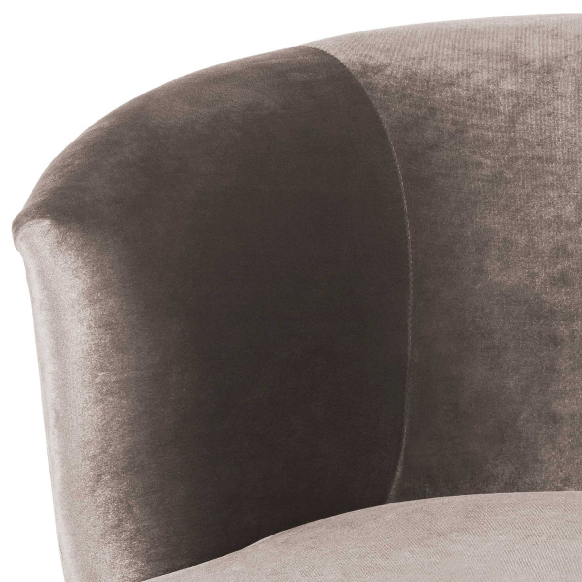 The sculpted arm and inner back show the rich sheen and soft texture of hazelwood velvet.