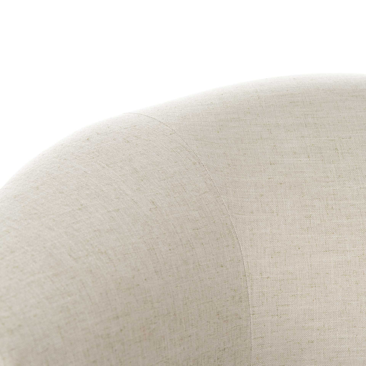Subtle linen weave and precise stitching highlight the softly curved upholstered back.