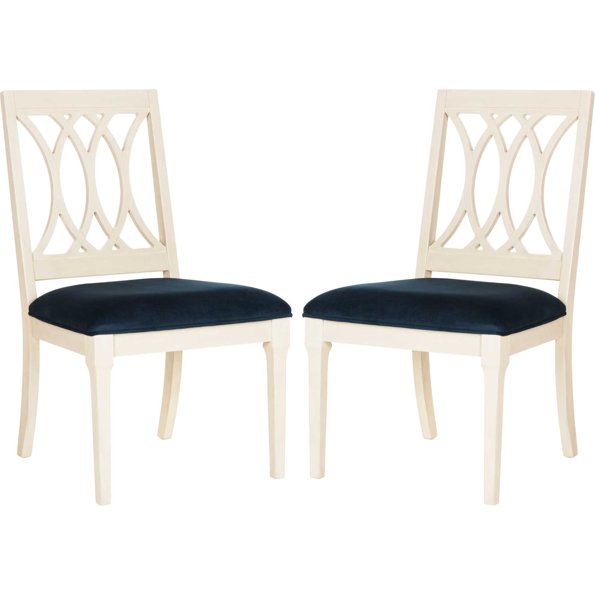 Seaside Velvet Side Chair Navy/Antique White (Set of 2)