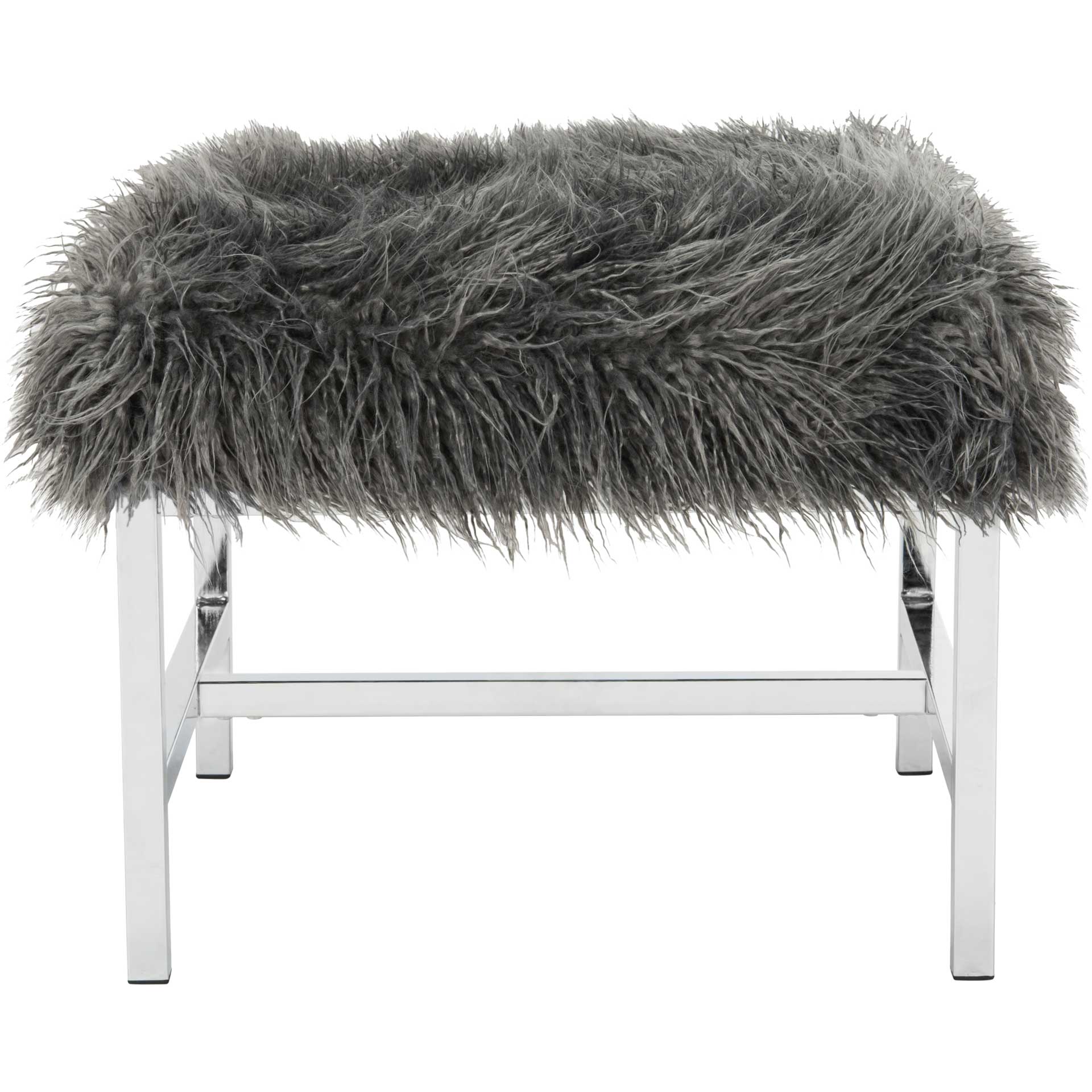 Hollingsworth Faux Sheepskin Square Bench Gray