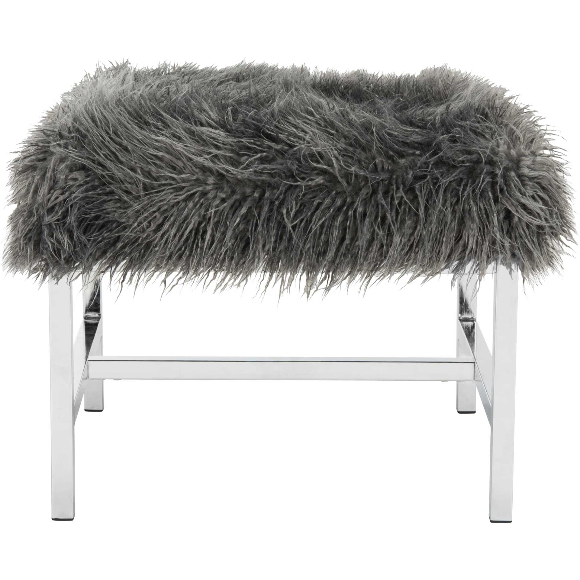 Hollingsworth Faux Sheepskin Square Bench Gray