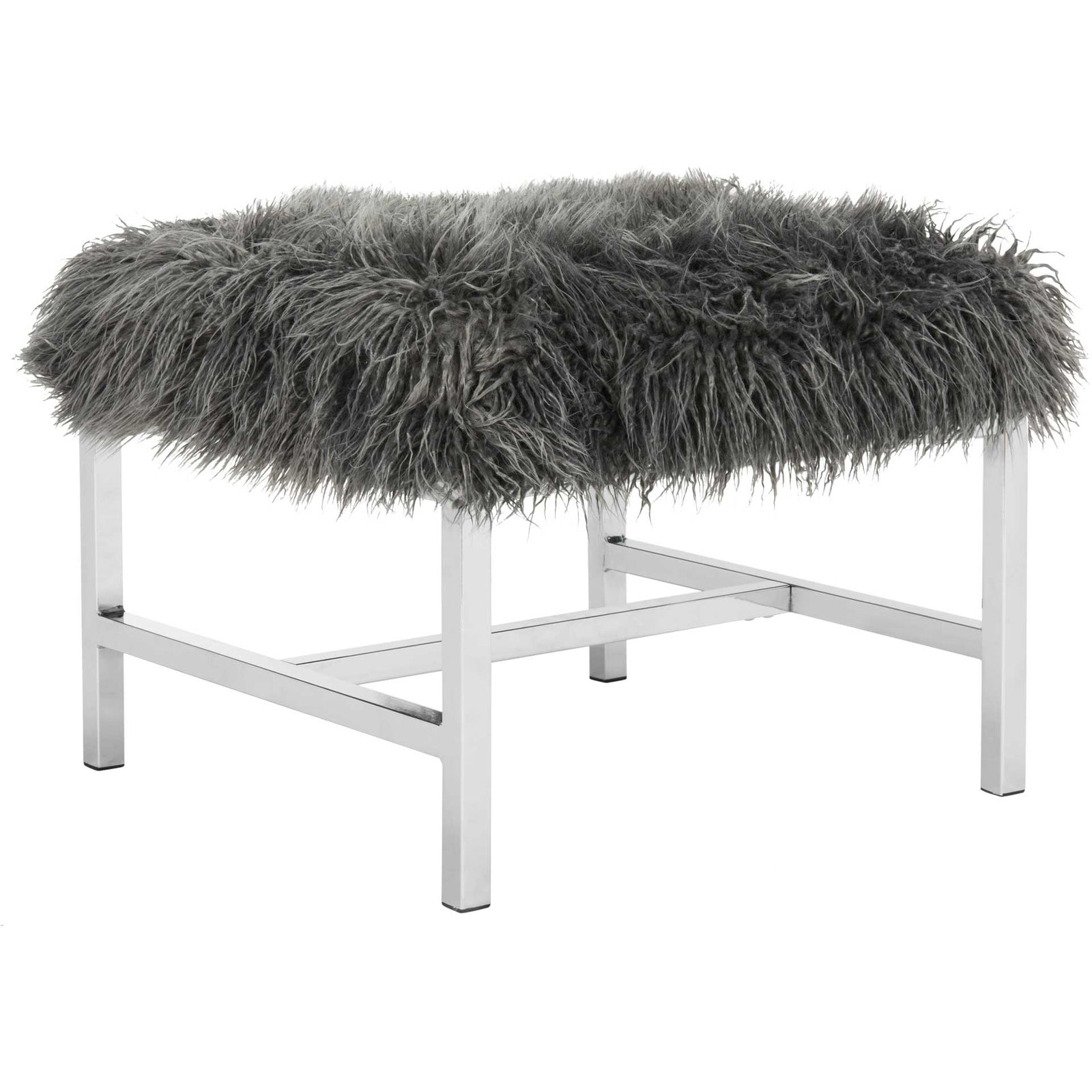 Hollingsworth Faux Sheepskin Square Bench Gray