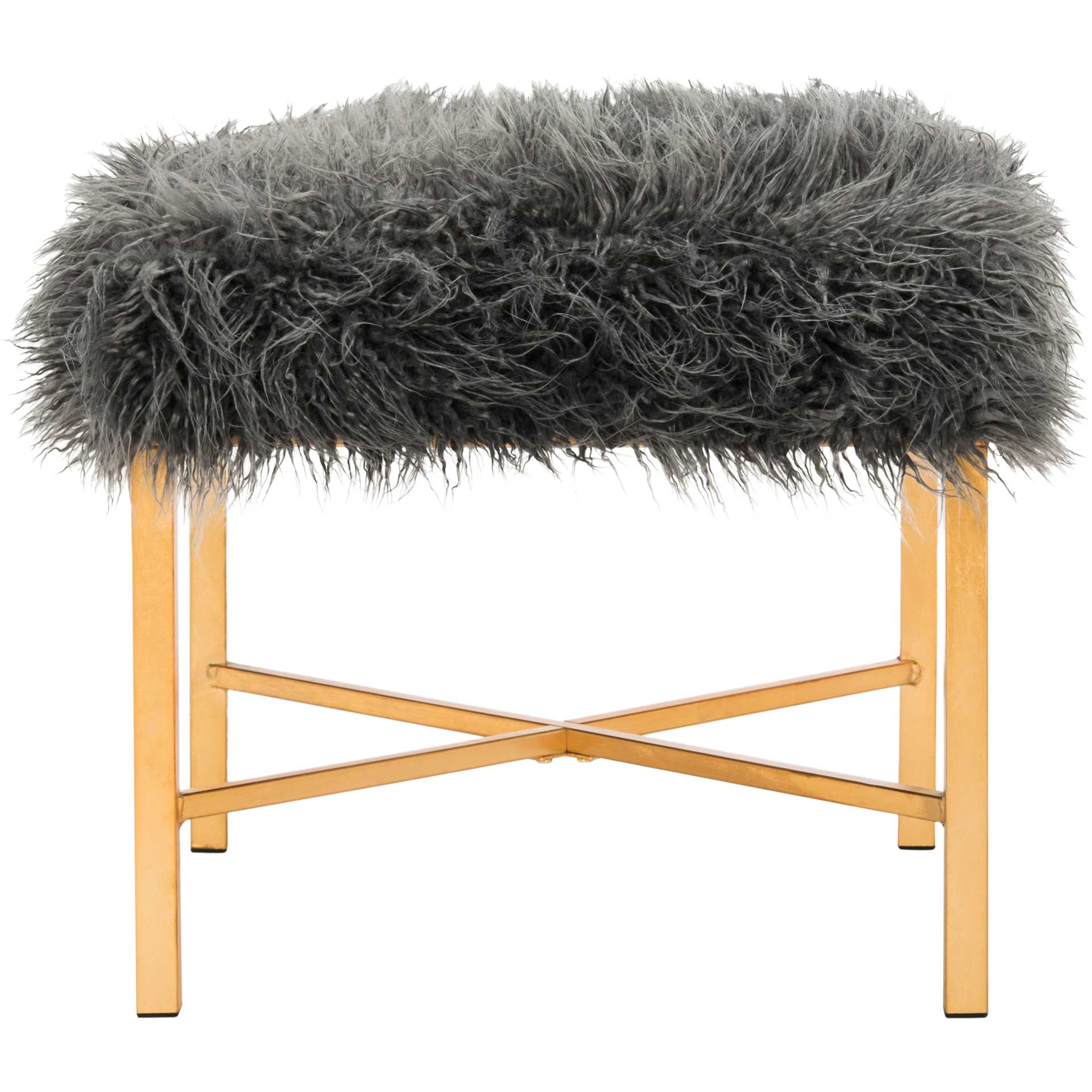 Hollingsworth Faux Sheepskin X- Square Bench Gray