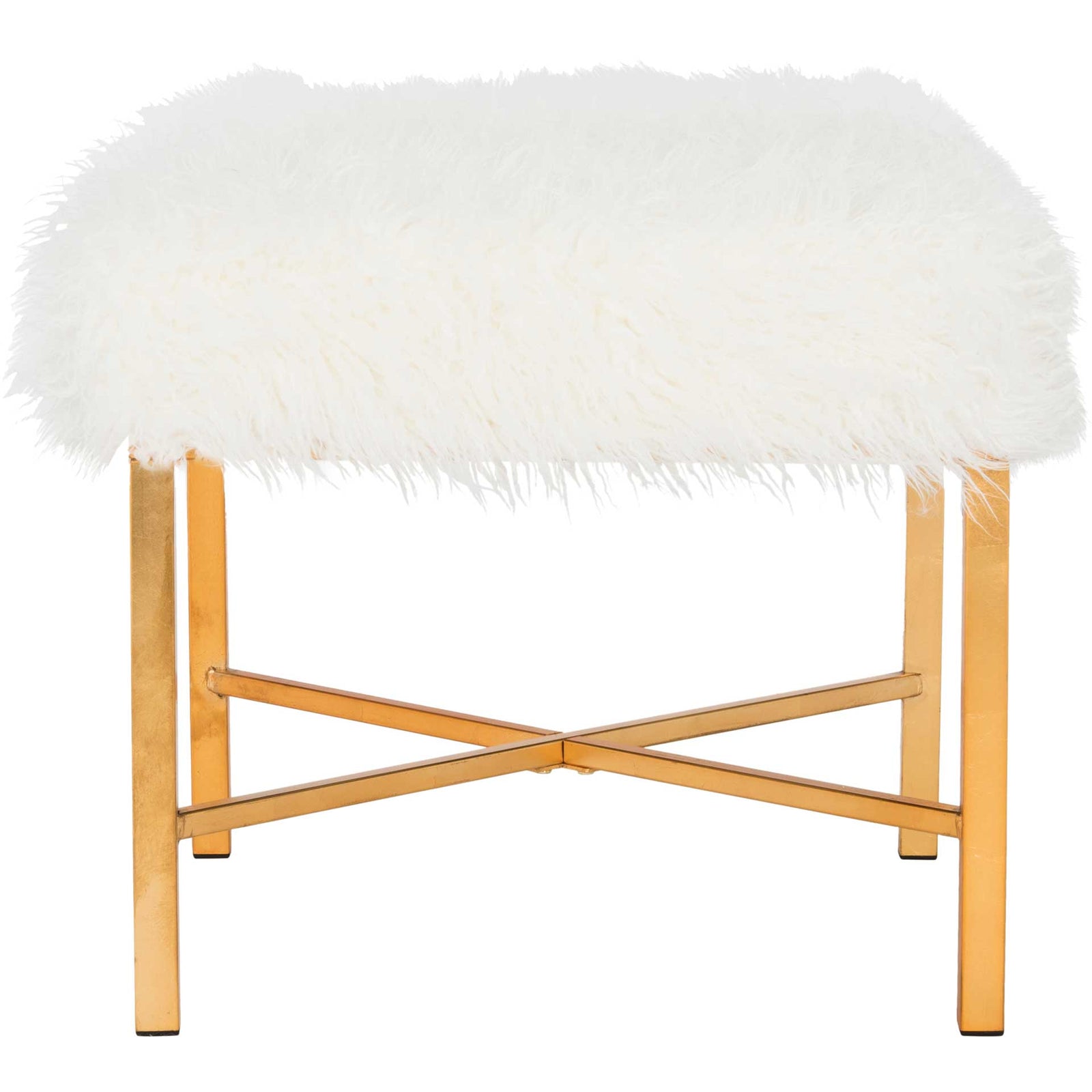 Hollingsworth Faux Sheepskin X- Square Bench White