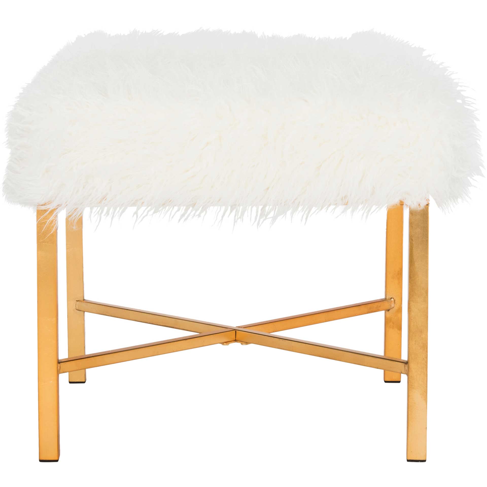 Hollingsworth Faux Sheepskin X- Square Bench White