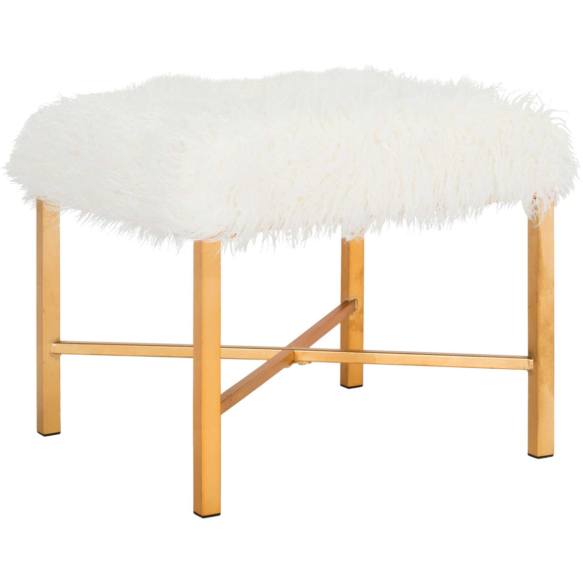 Hollingsworth Faux Sheepskin X- Square Bench White