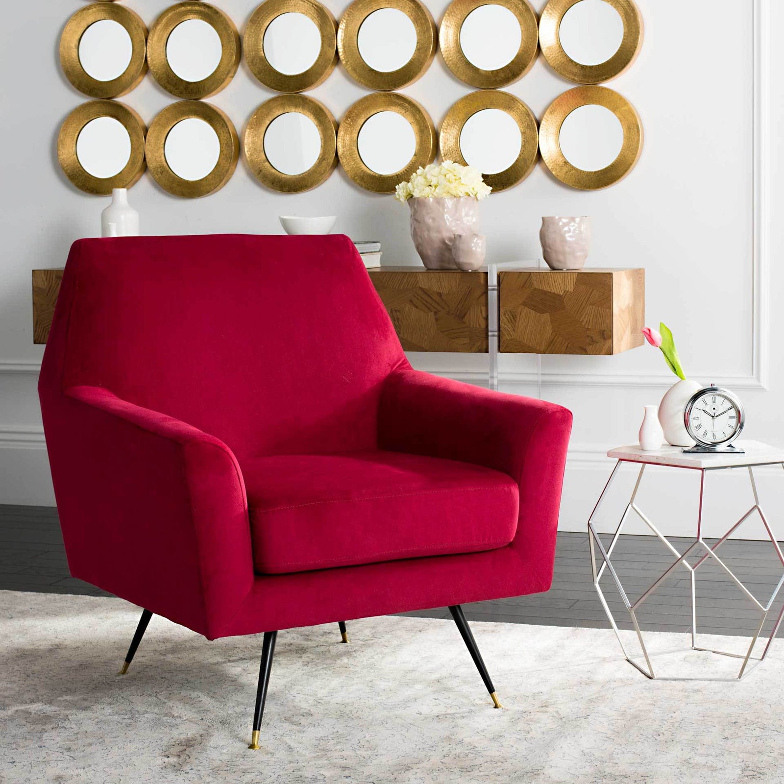 Nyla Velvet Accent Chair Maroon