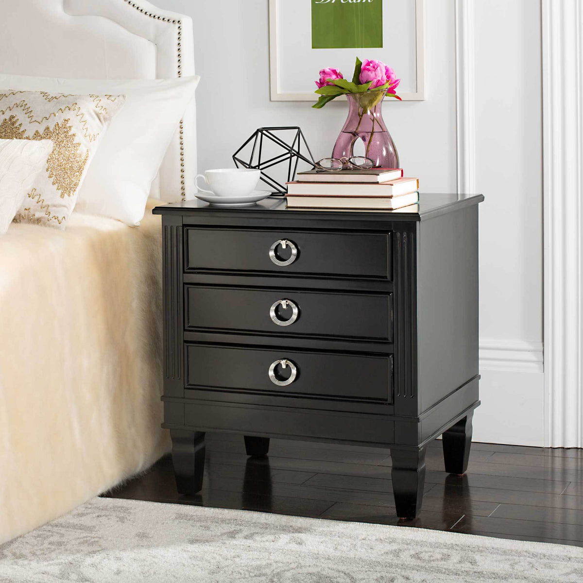 Kinsley Three Drawer Nightstand Black