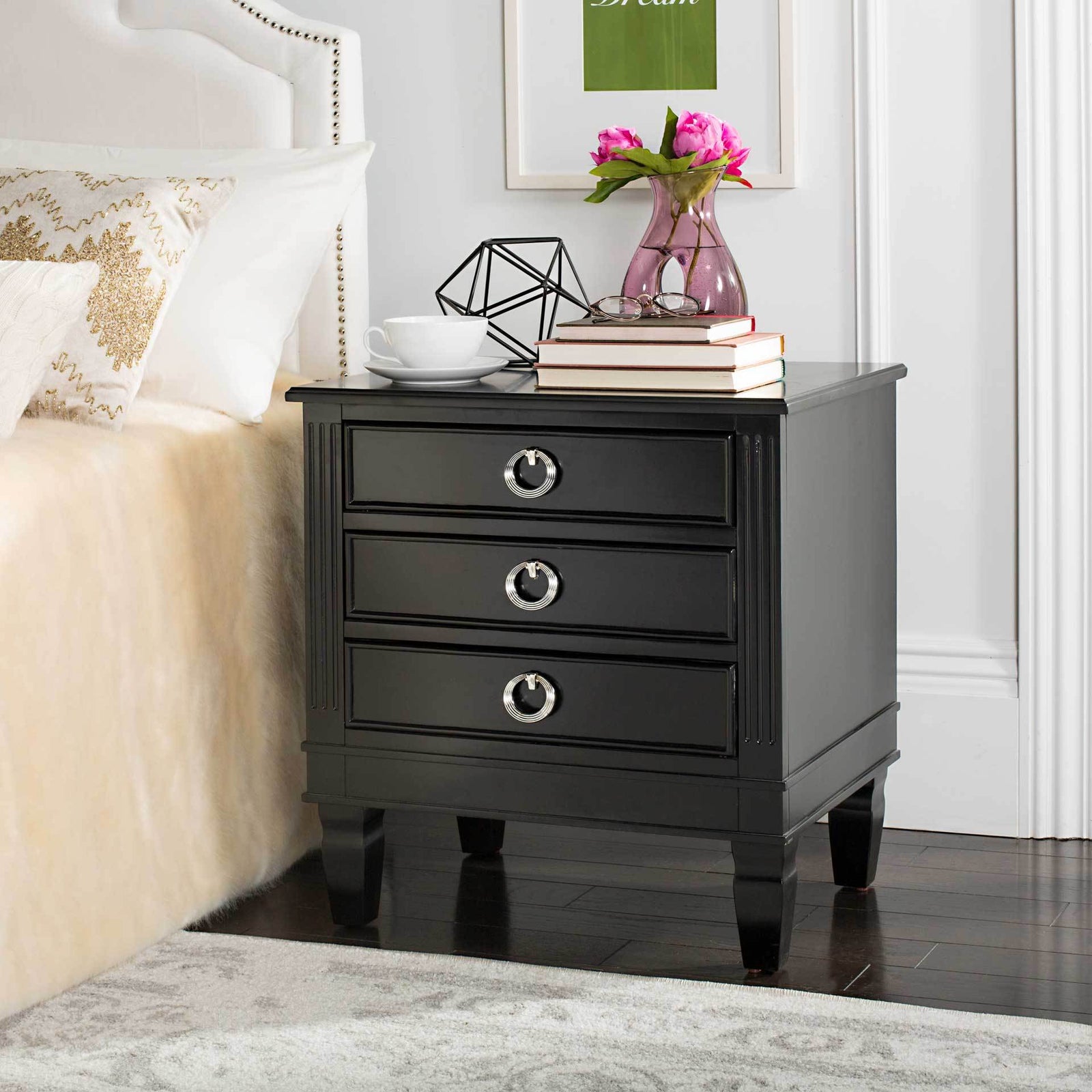 Kinsley Three Drawer Nightstand Black