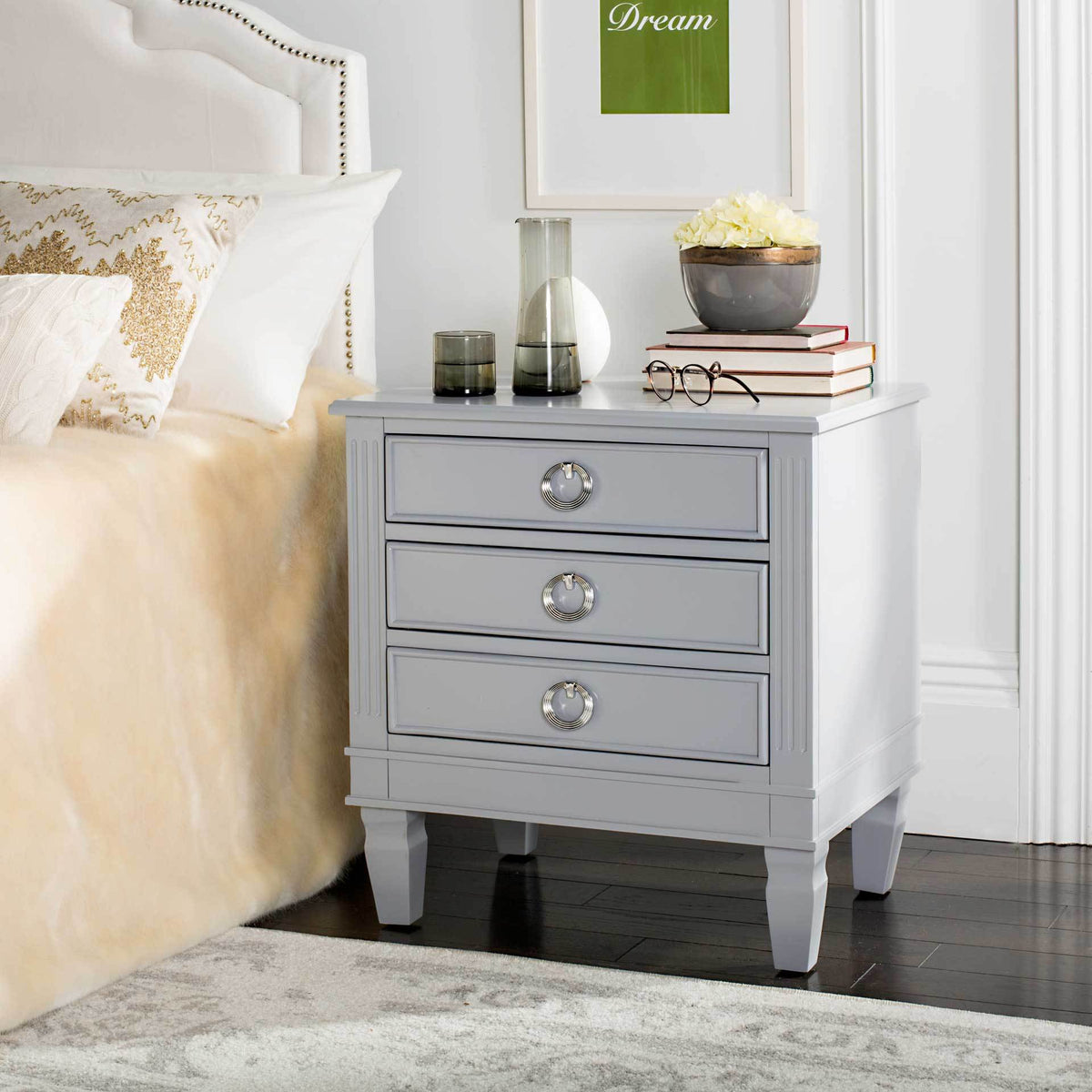 Kinsley Three Drawer Nightstand Gray