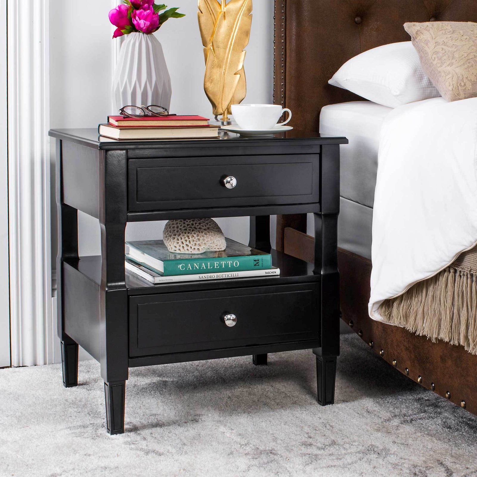 Jenna Two Drawer Nightstand Black