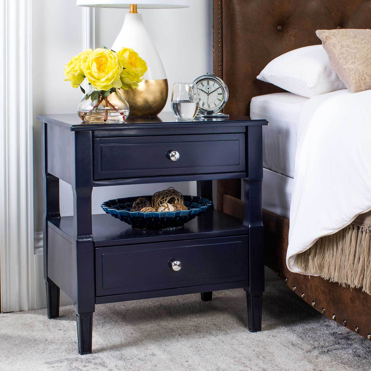 Jenna Two Drawer Nightstand Navy