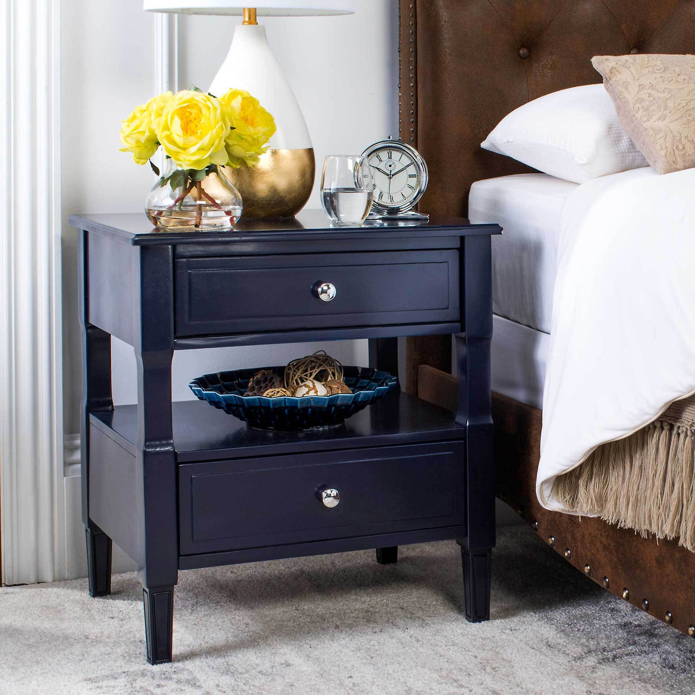 Jenna Two Drawer Nightstand Navy - Froy.com