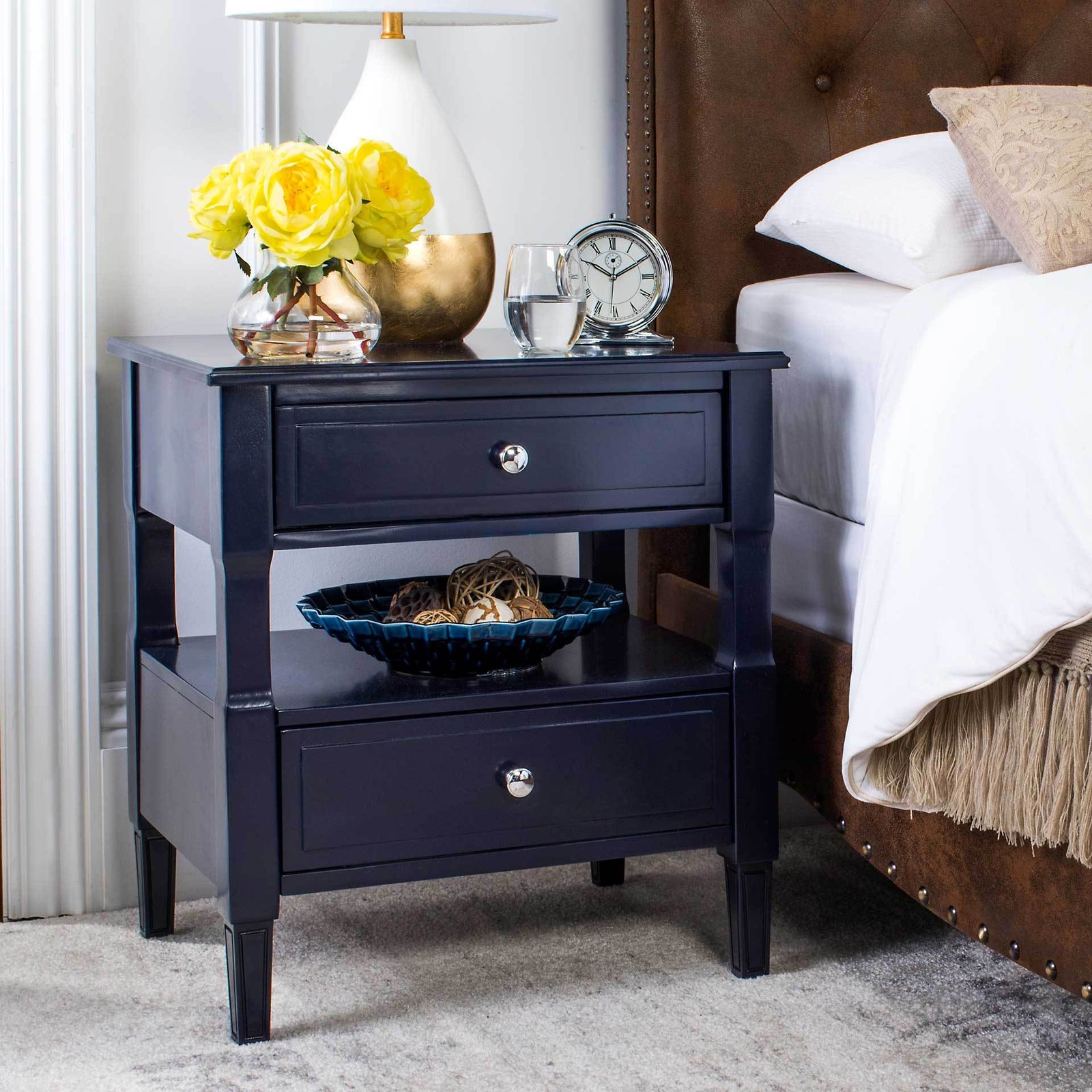 Jenna Two Drawer Nightstand Navy