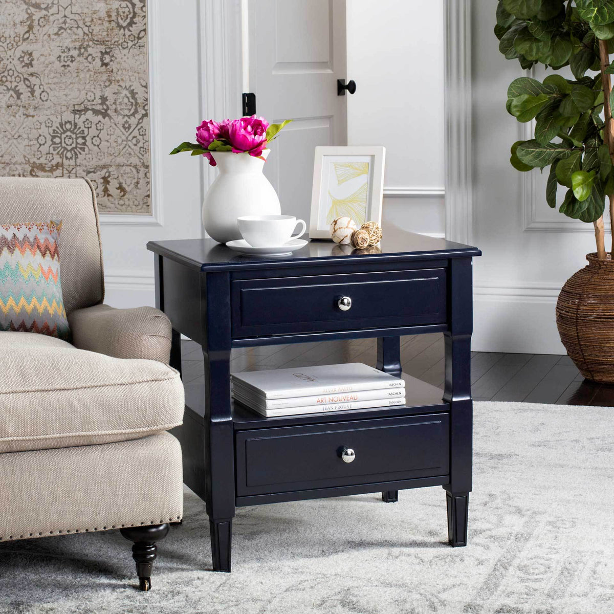 Jenna Two Drawer Nightstand Navy