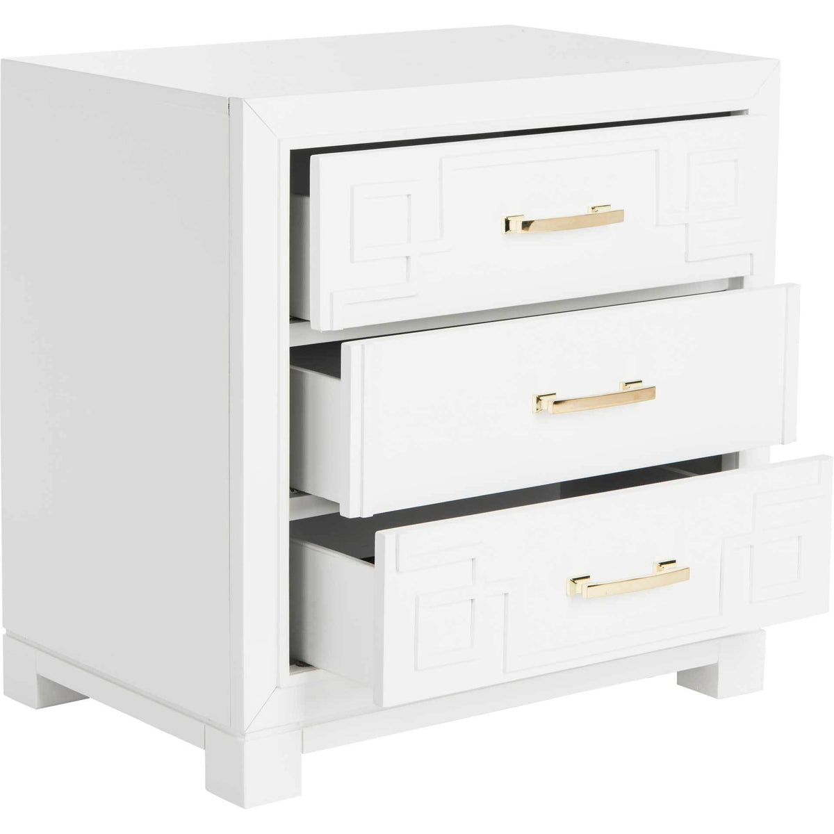Randy 3 Drawer Greek Key Nightstand White