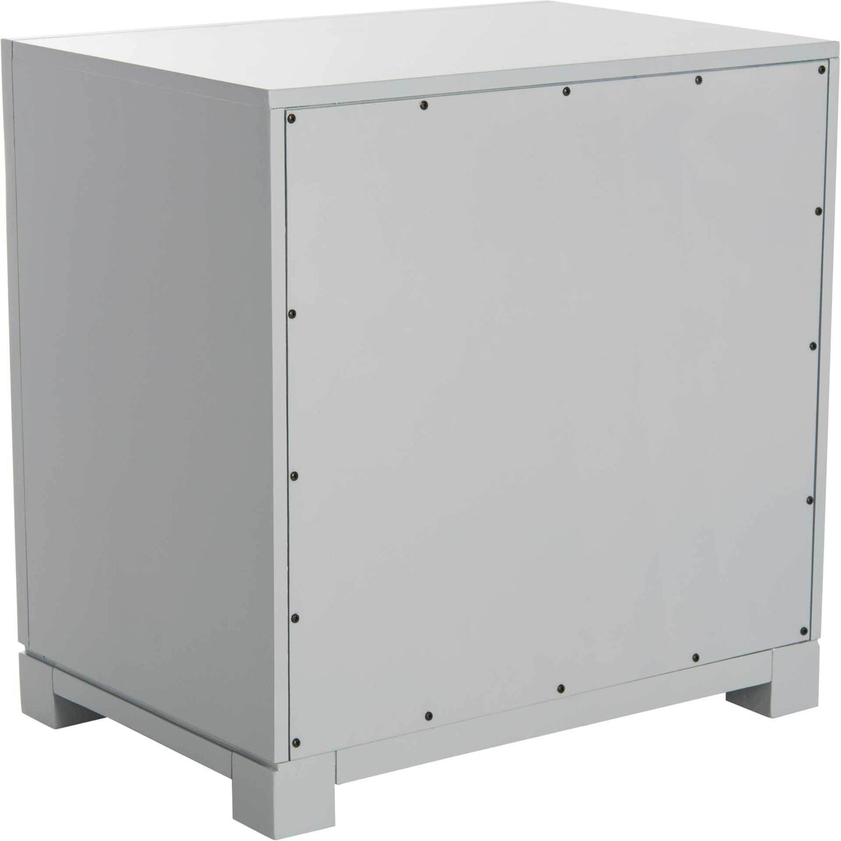 A smooth gray side and secured rear panel highlight the nightstand's clean-lined design.
