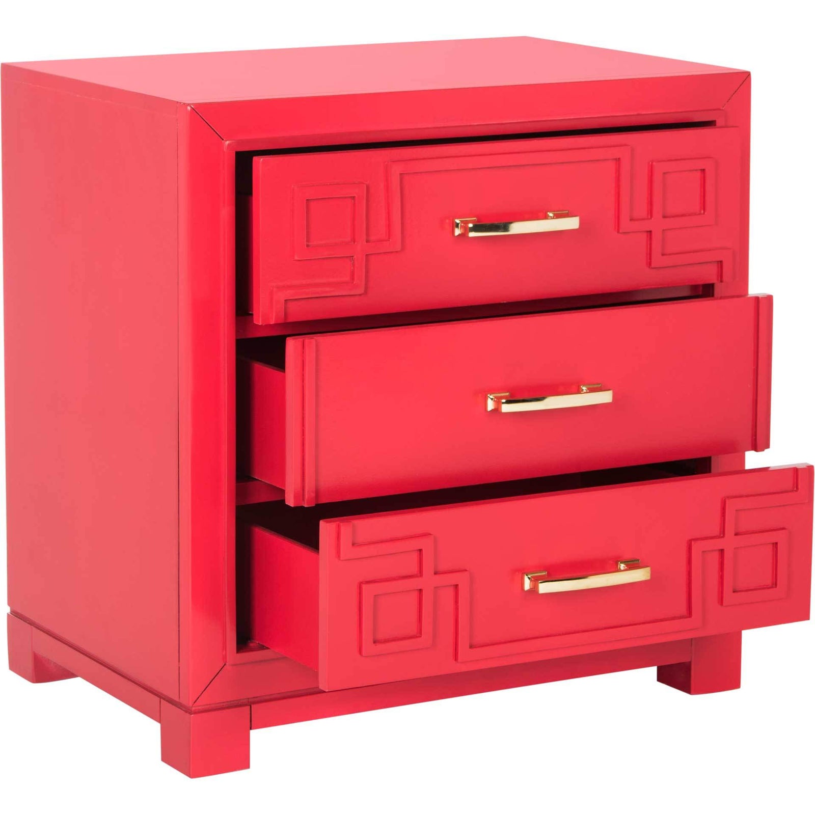 Randy 3 Drawer Greek Key Nightstand Red