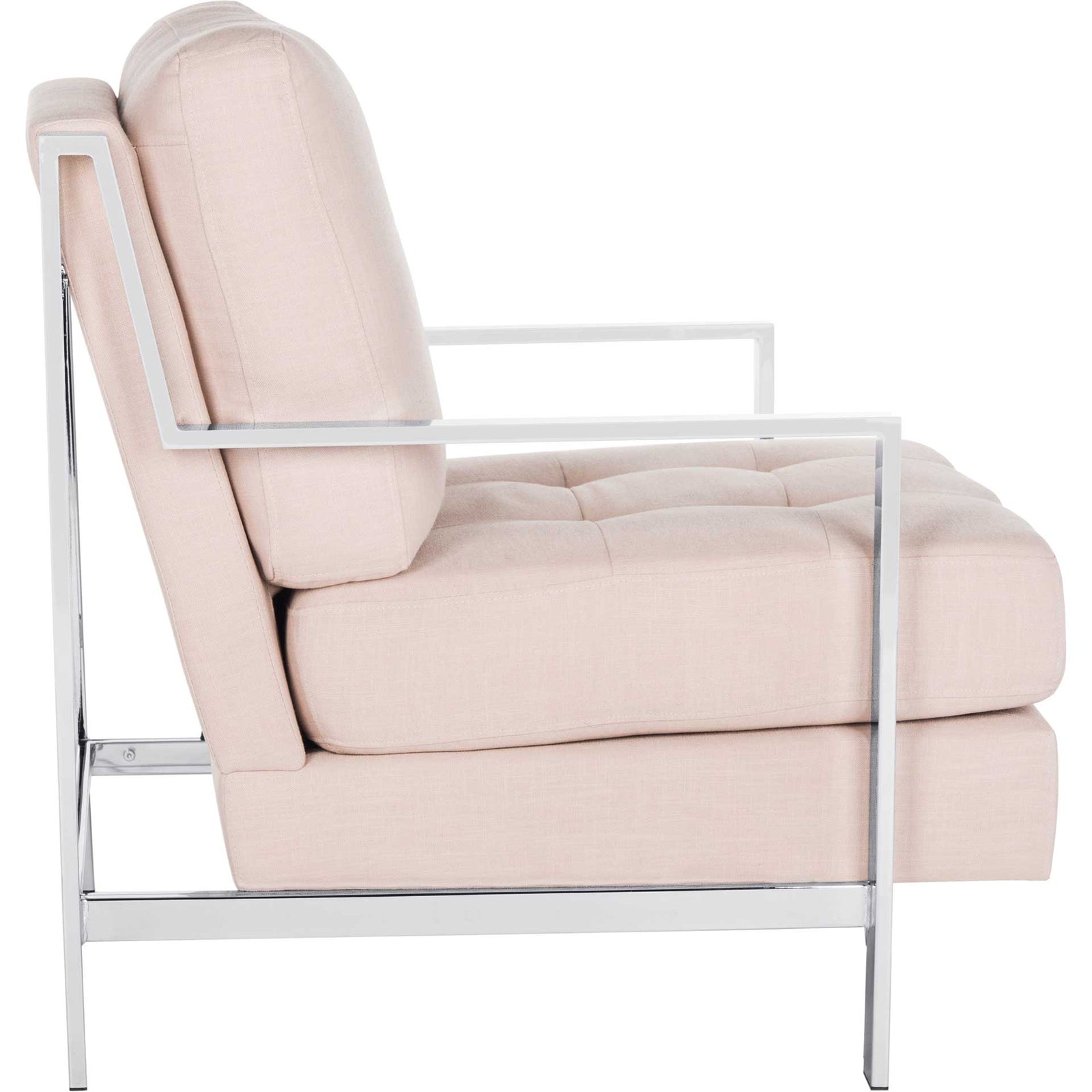 Waffle Tufted Linen Chrome Accent Chair Beige