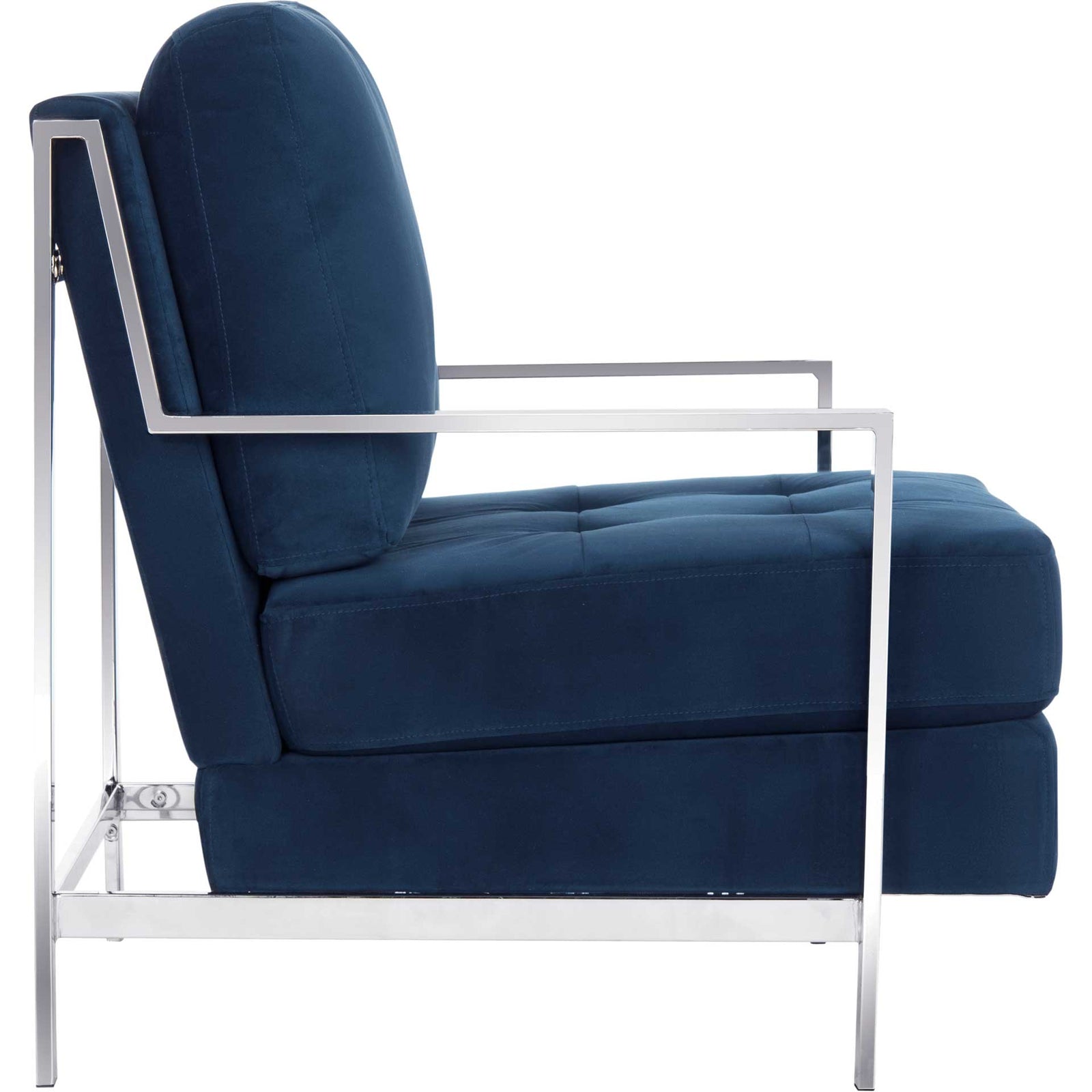Waffle Tufted Velvet Chrome Accent Chair Navy