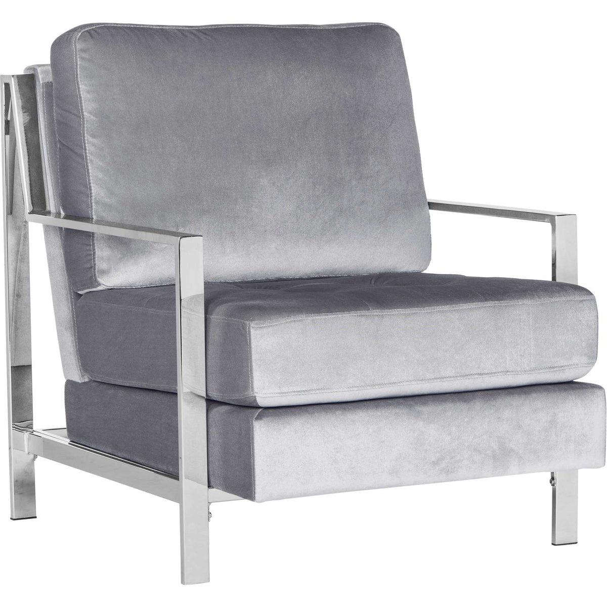 Waffle Velvet Chrome Accent Chair Light Gray