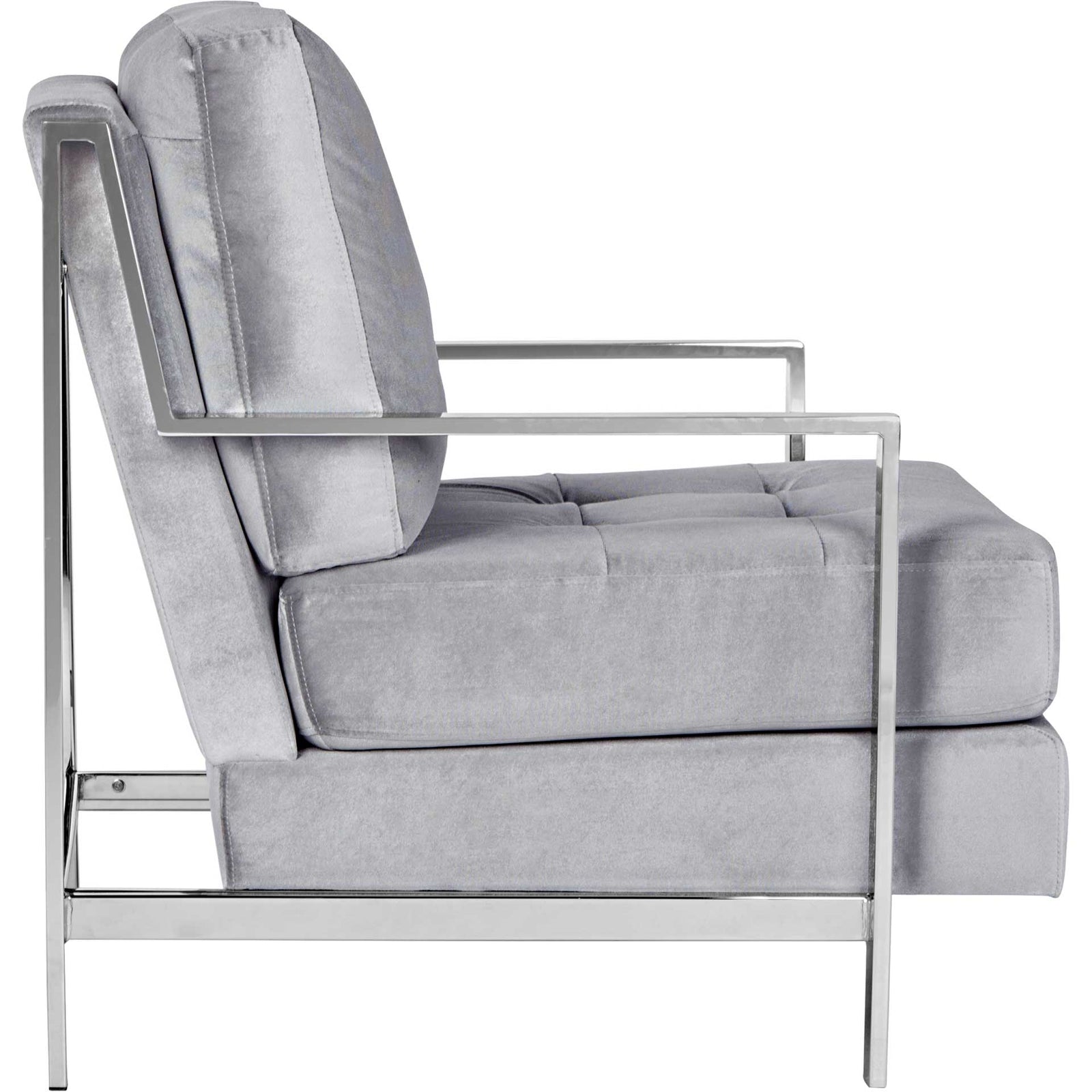 Waffle Velvet Chrome Accent Chair Light Gray