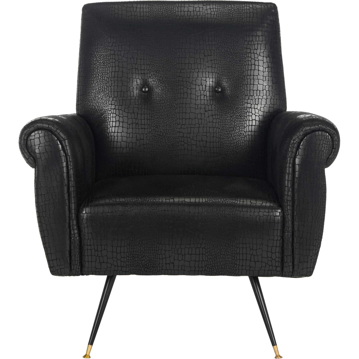 A button-tufted back and cushioned seat make this black faux leather chair inviting || FOX6285A || front_studio