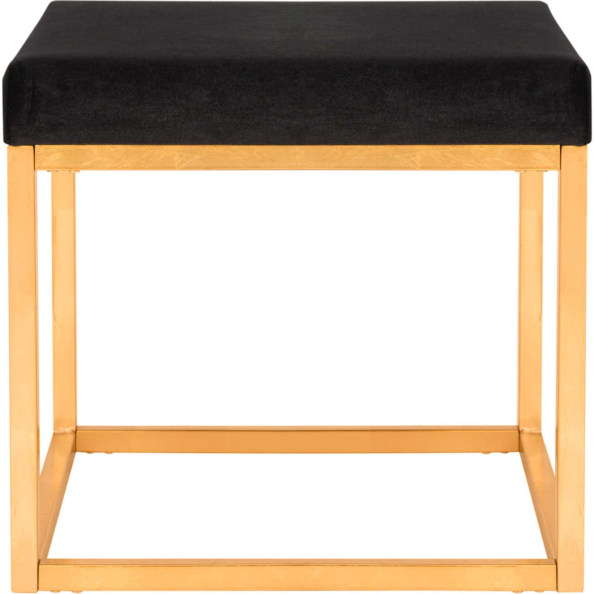 Black velvet upholstery creates a smooth square seat over a gold metal base. || FOX6288A || front_studio
