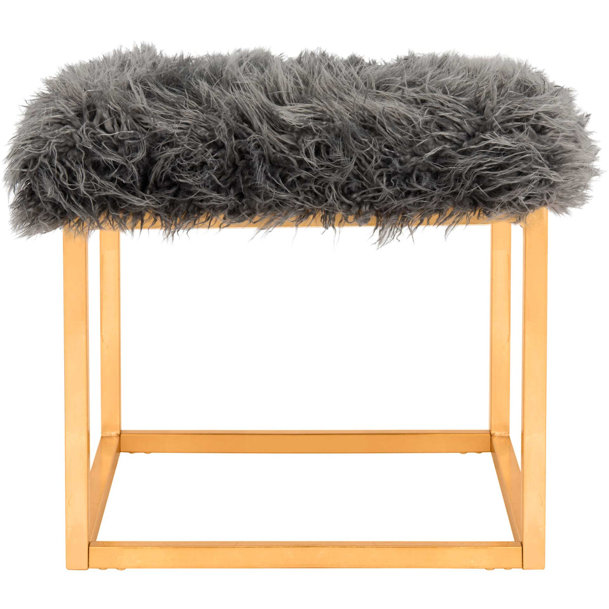 Curly gray faux sheepskin tops an airy gold metal frame with clean square lines. || FOX6288B || front_studio