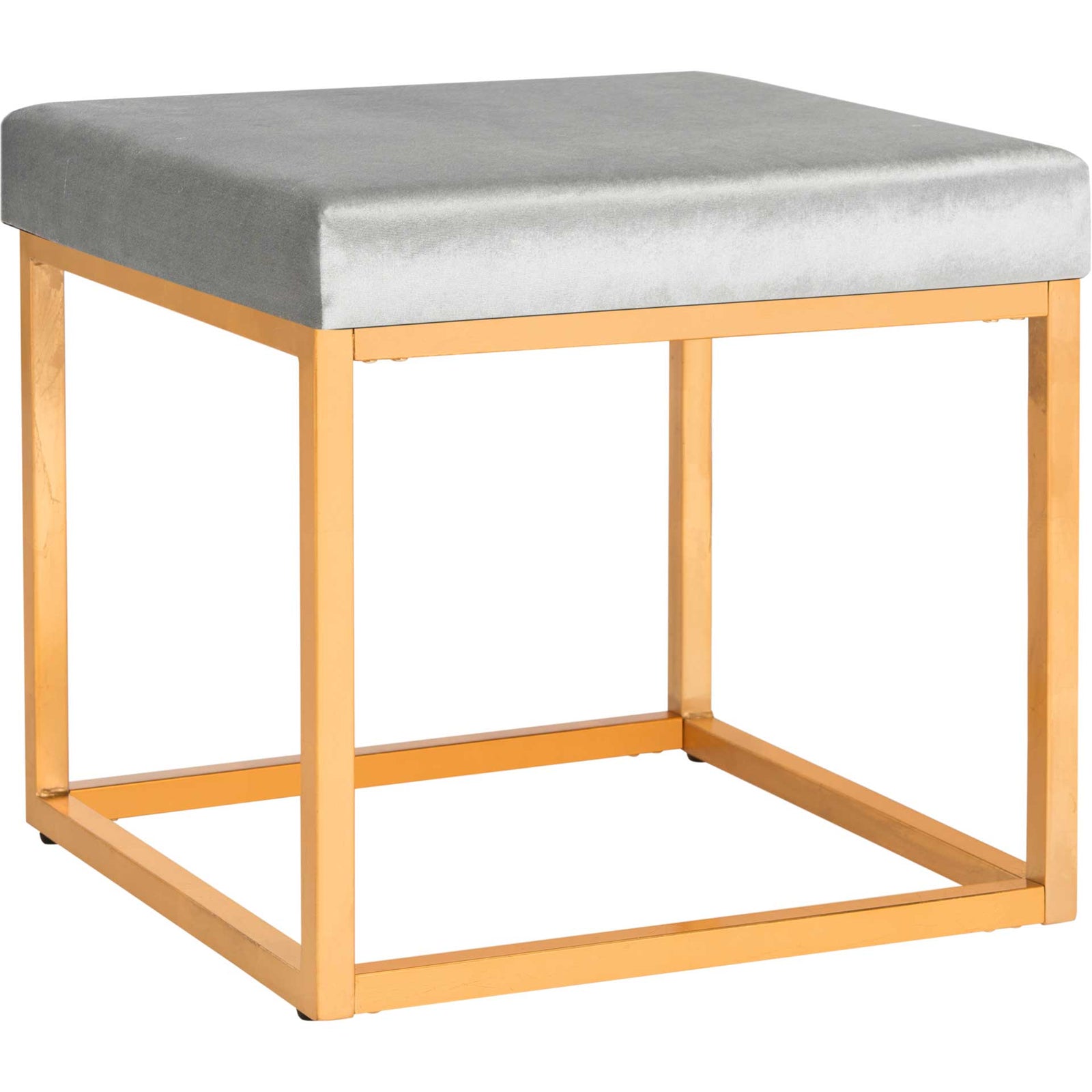 Ronnie Velvet Square Ottoman Gray