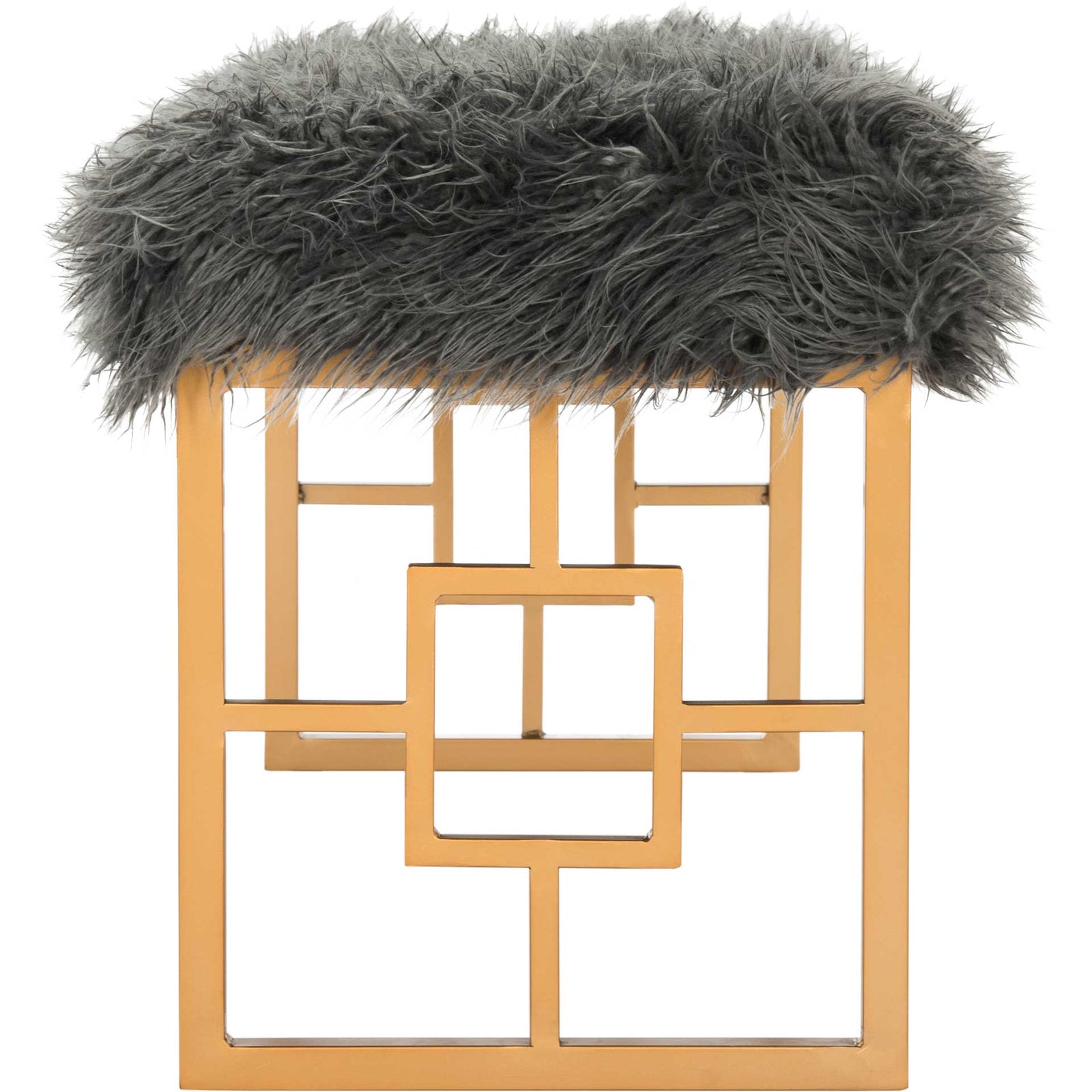 Meher Faux Sheepskin Bench Gray