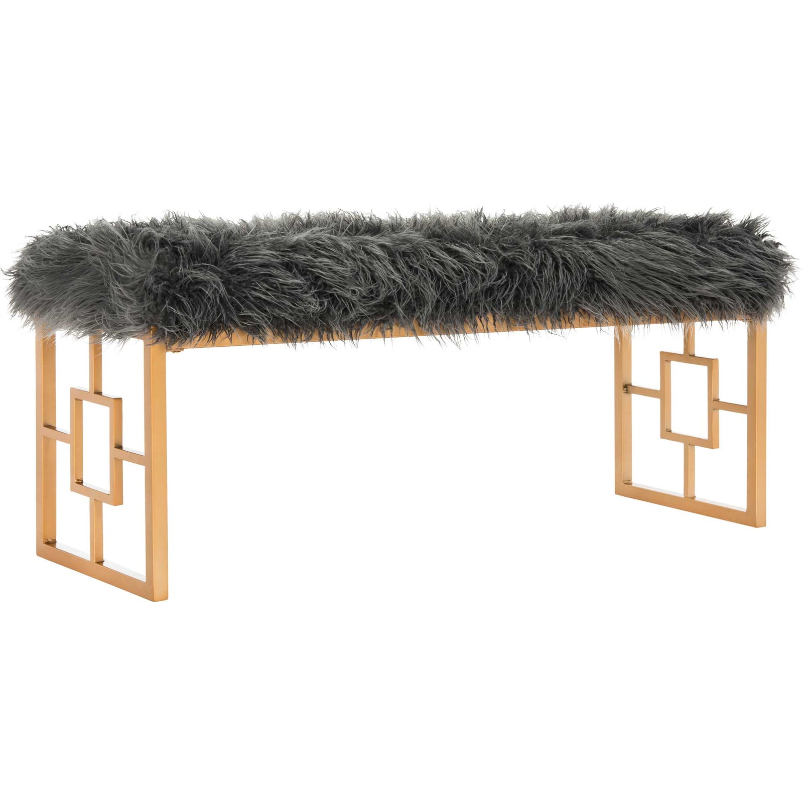 Meher Faux Sheepskin Bench Gray