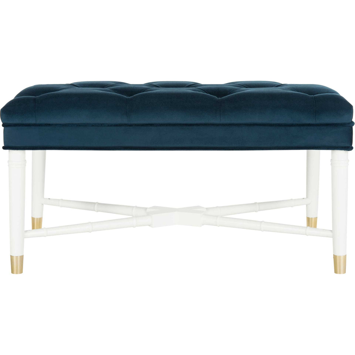 A plush navy velvet seat tops a bright white frame with graceful crossed stretchers || FOX6294A || front_studio